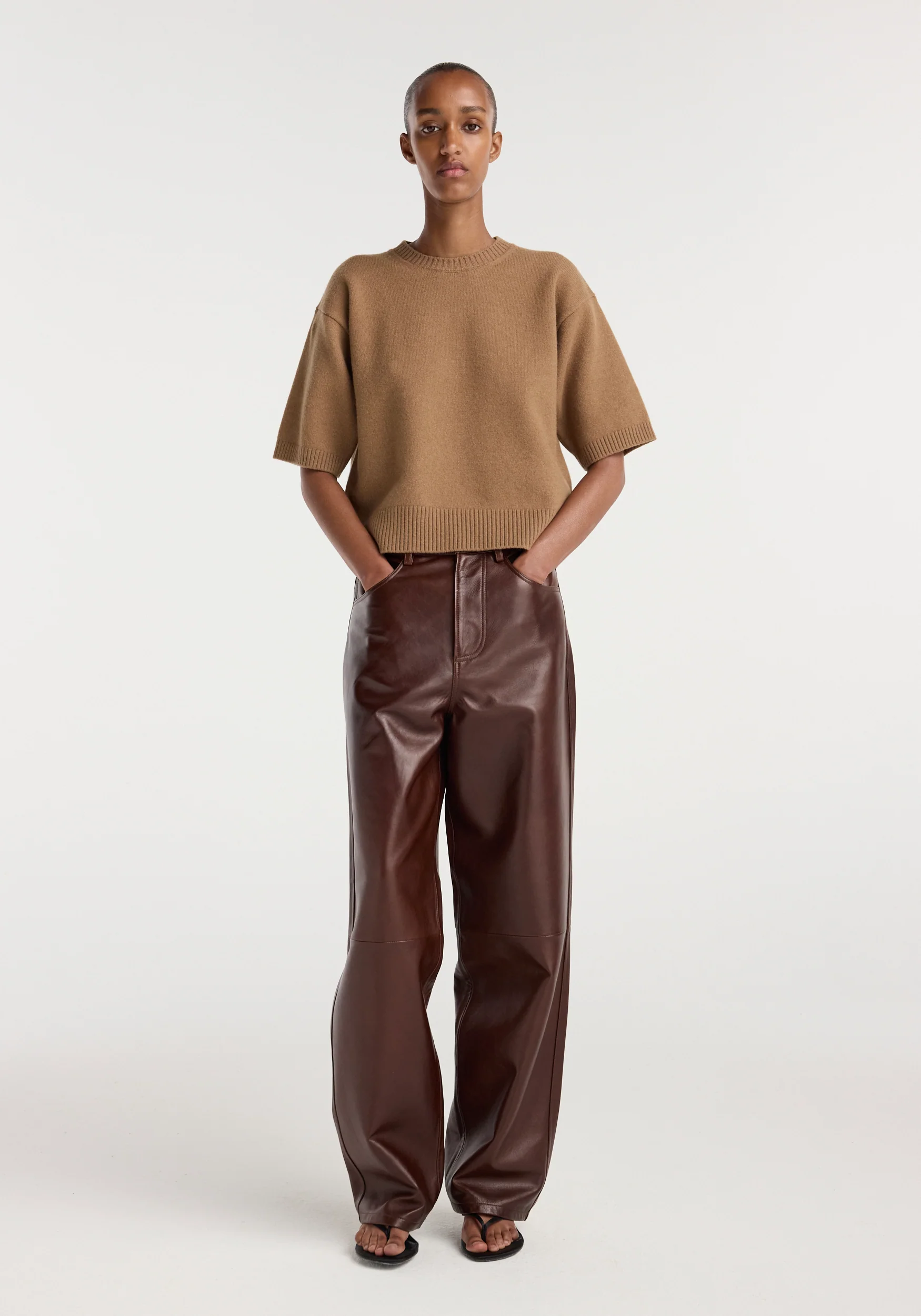Bruun - Signature baggy leather trousers | tobacco