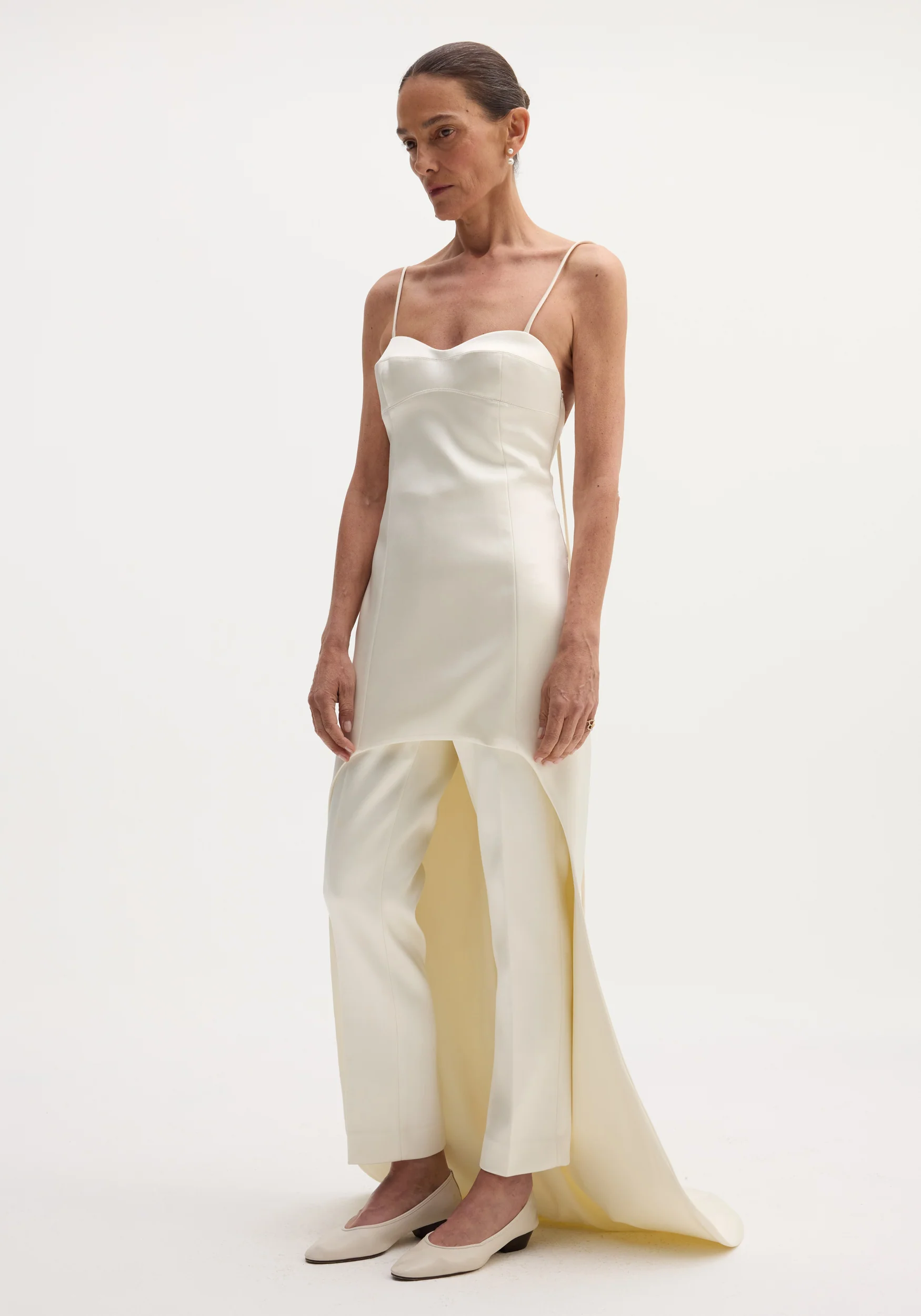 Satin bustier dress with train | ivory - Image 2