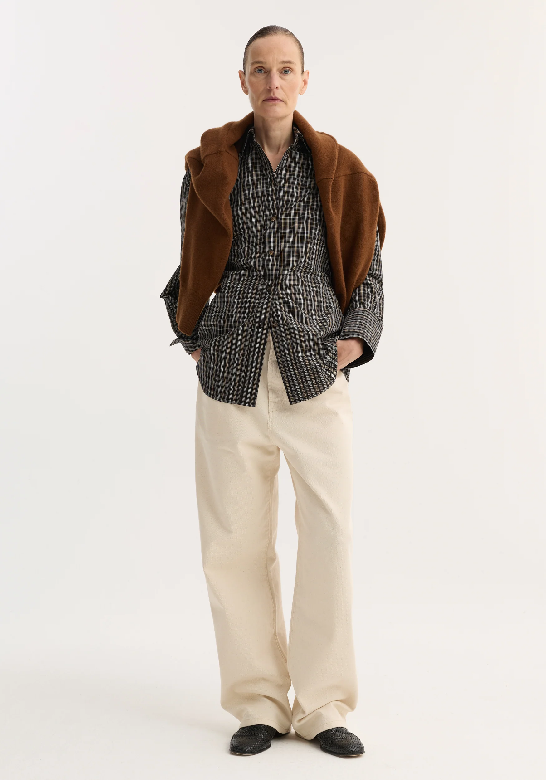 Checked shaped shirt | black / brown check - Image 2