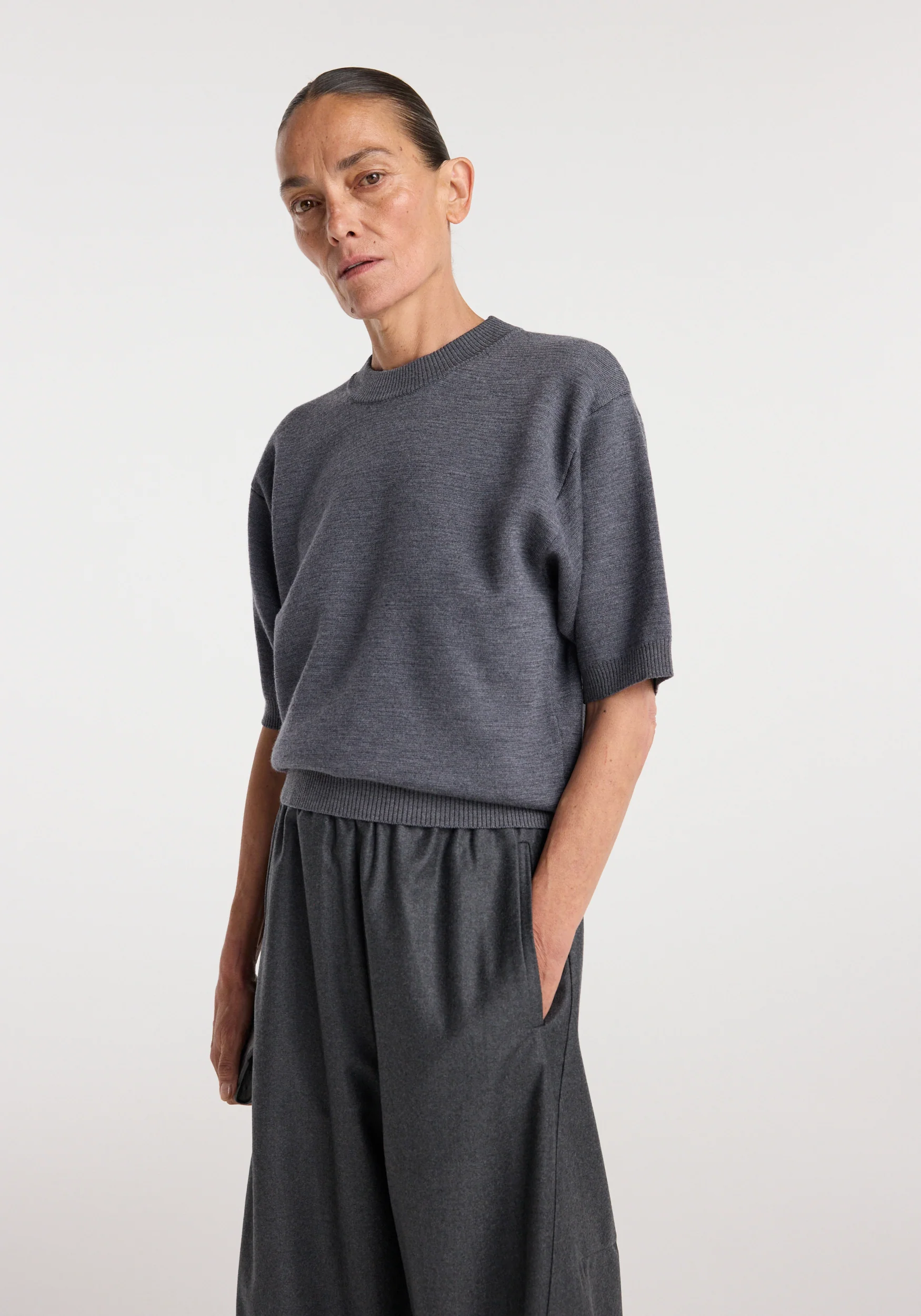 Compact knitted top | dark grey melange - Image 4