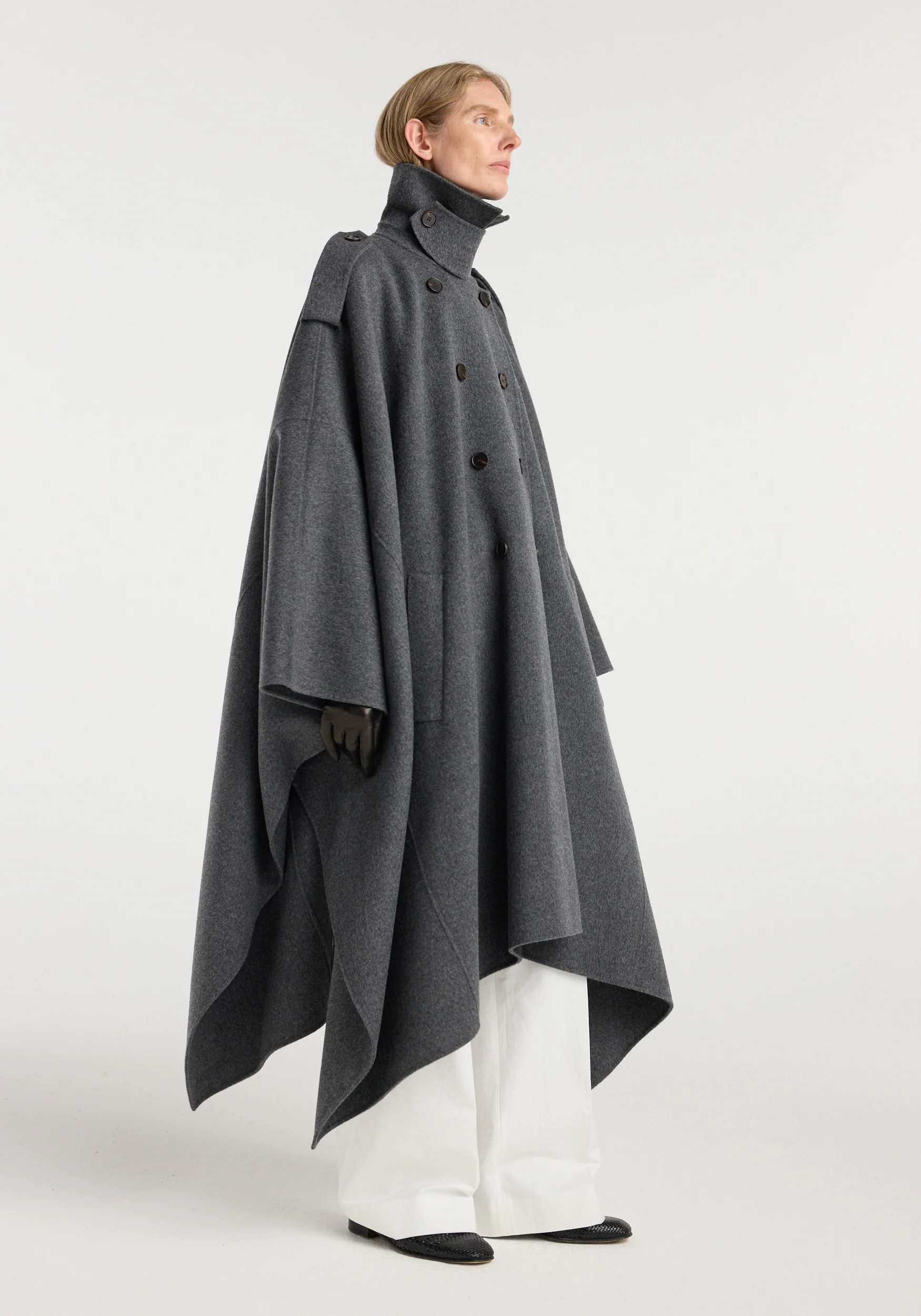Double-faced cape trenchcoat | dark grey melange - Image 2
