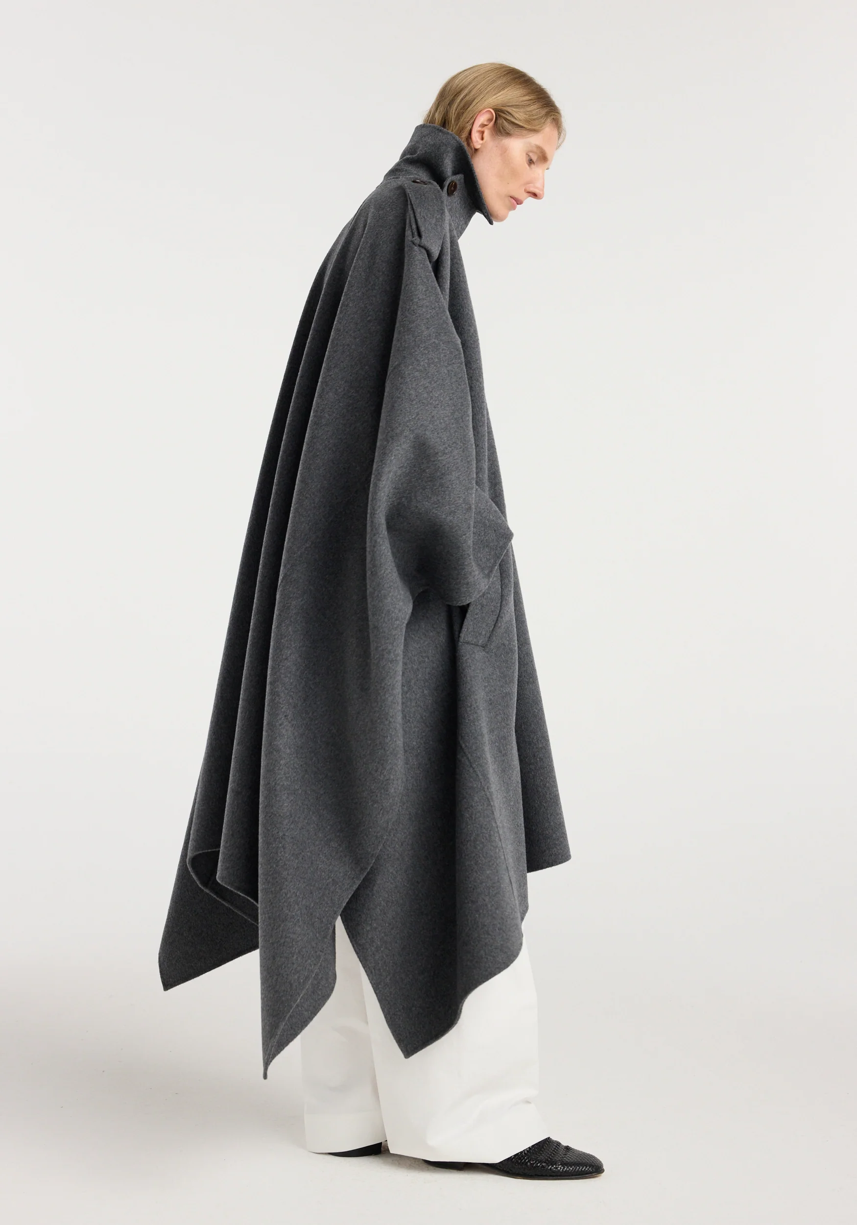 Double-faced cape trenchcoat | dark grey melange - Image 3