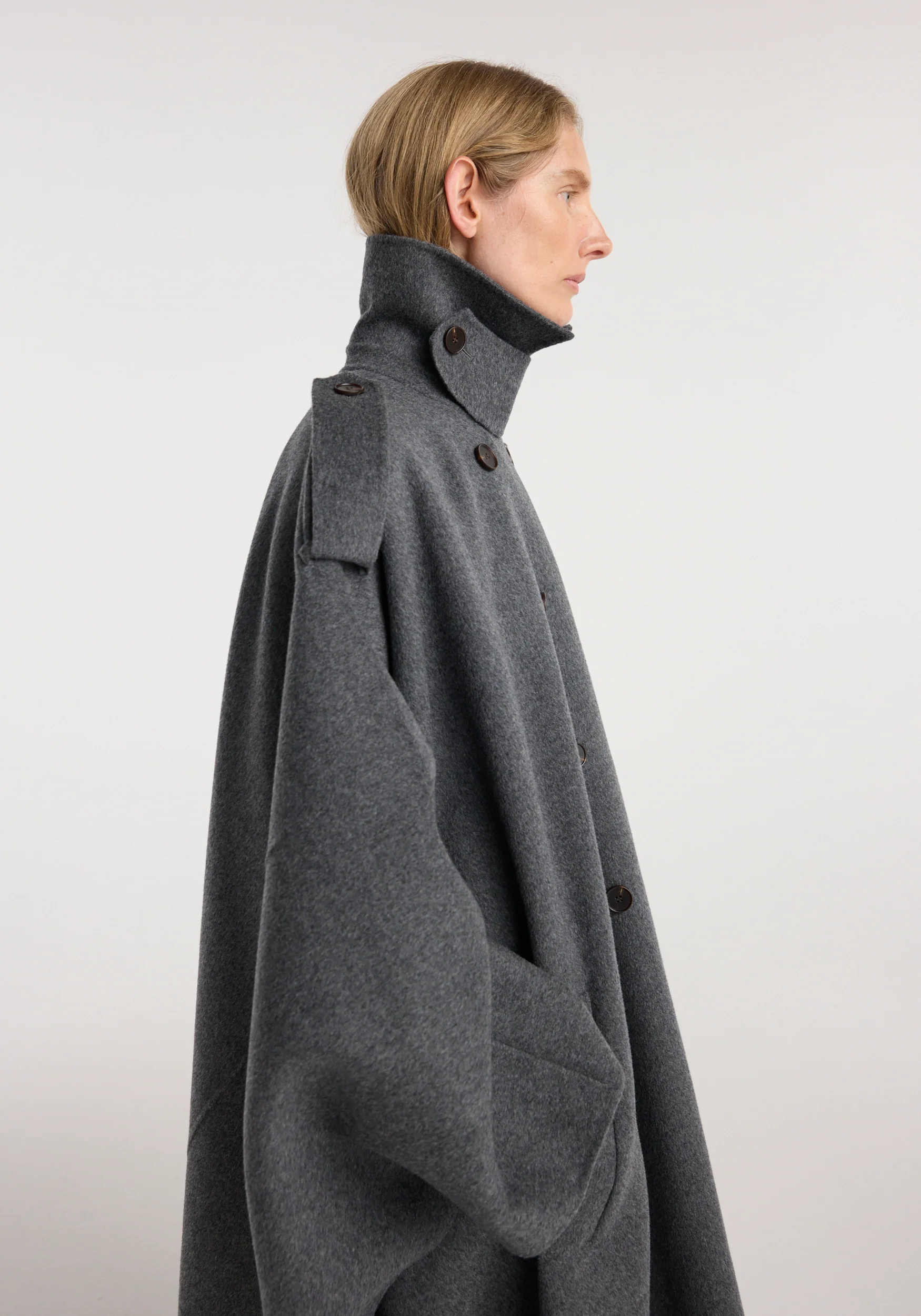 Double-faced cape trenchcoat | dark grey melange - Image 4