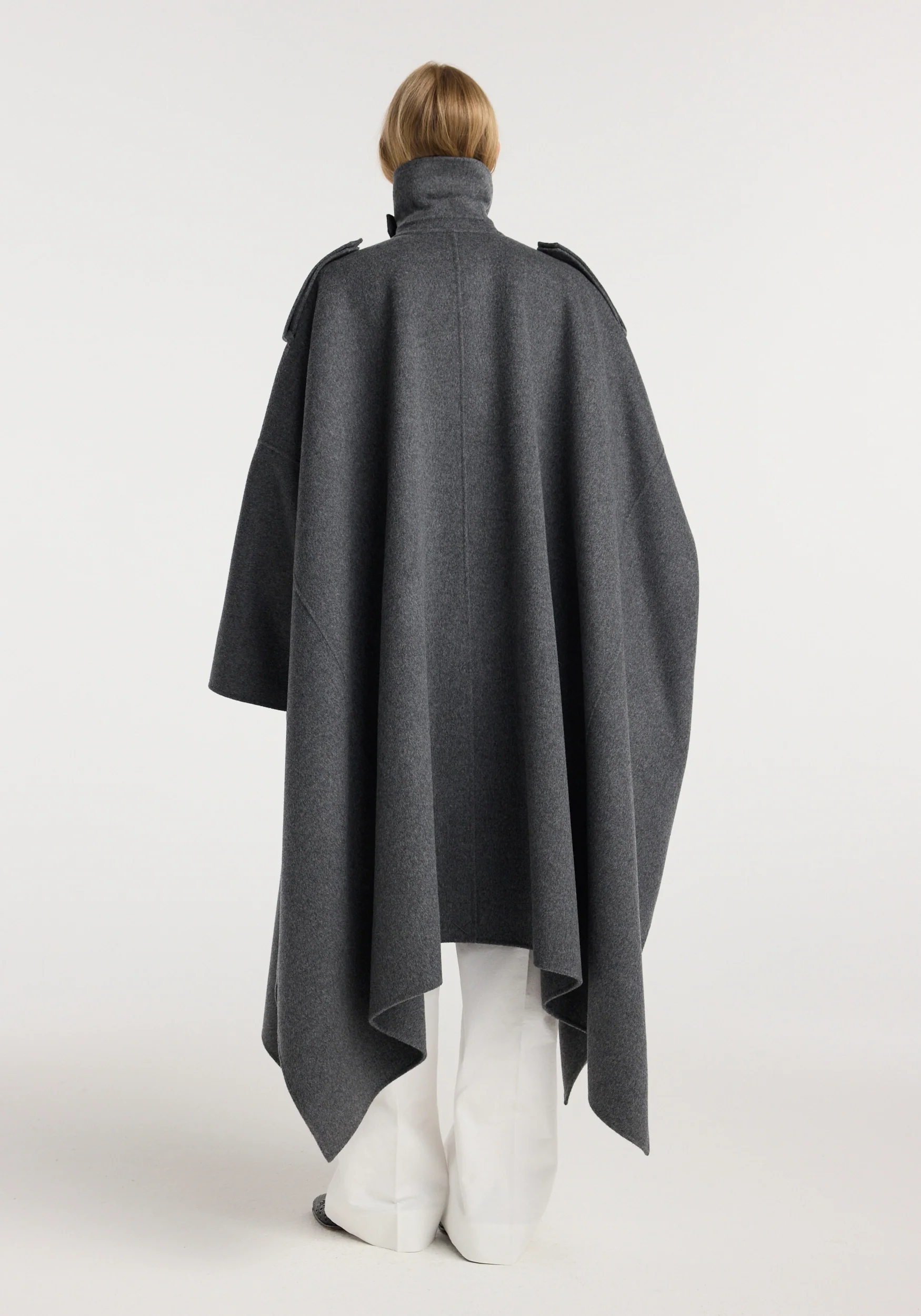 Double-faced cape trenchcoat | dark grey melange - Image 5