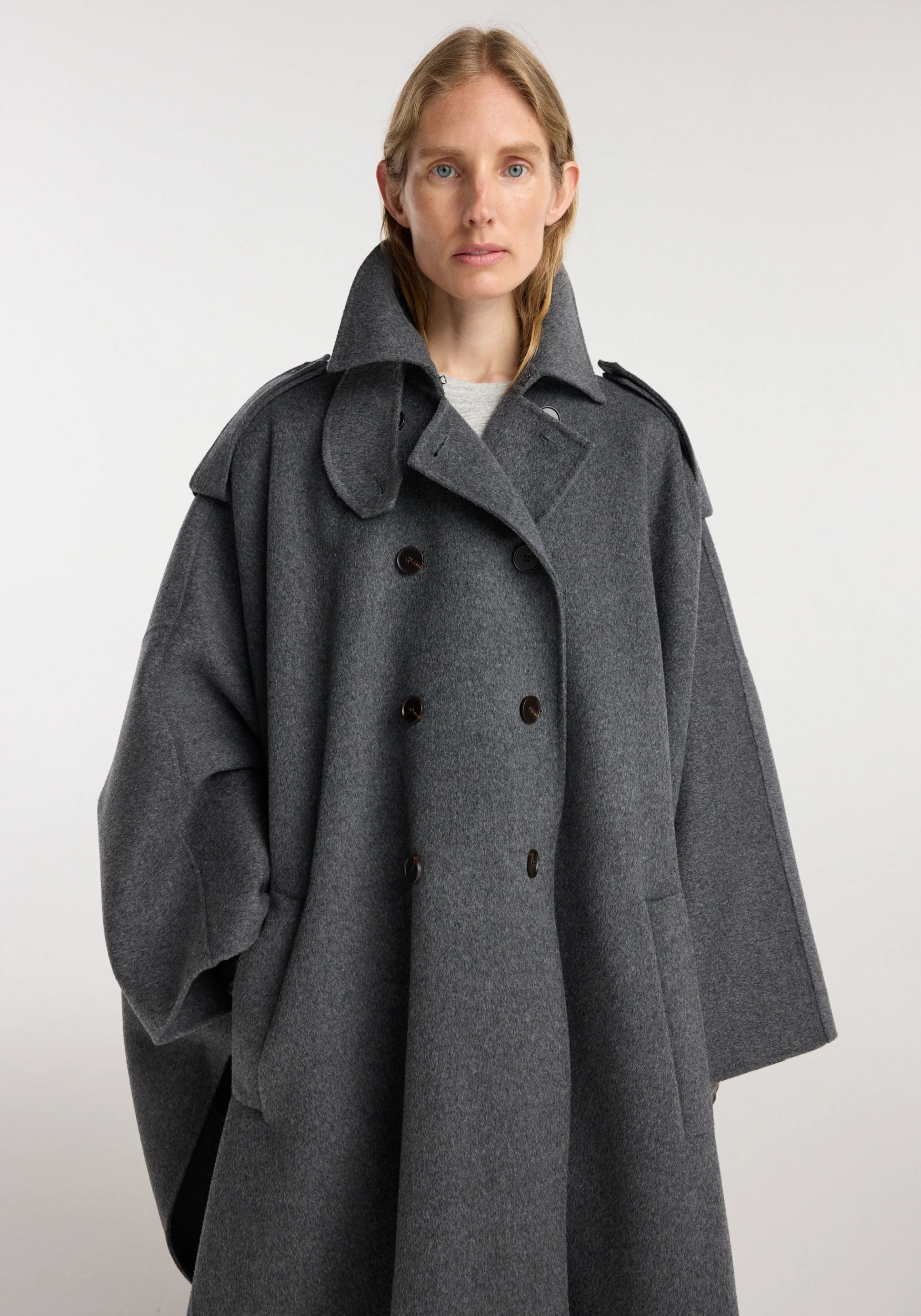 Double-faced cape trenchcoat | dark grey melange - Image 6