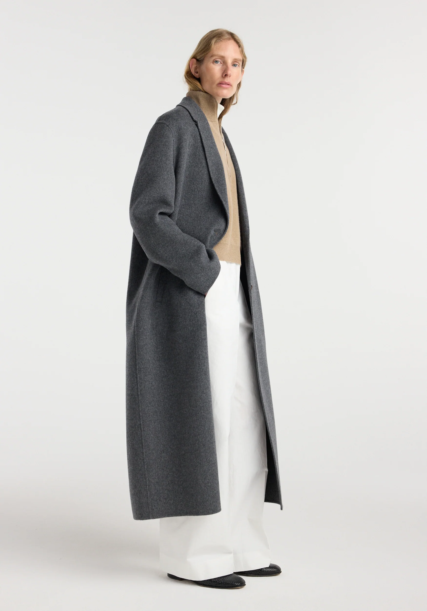 Double-faced wool long coat | dark grey melange - Image 2