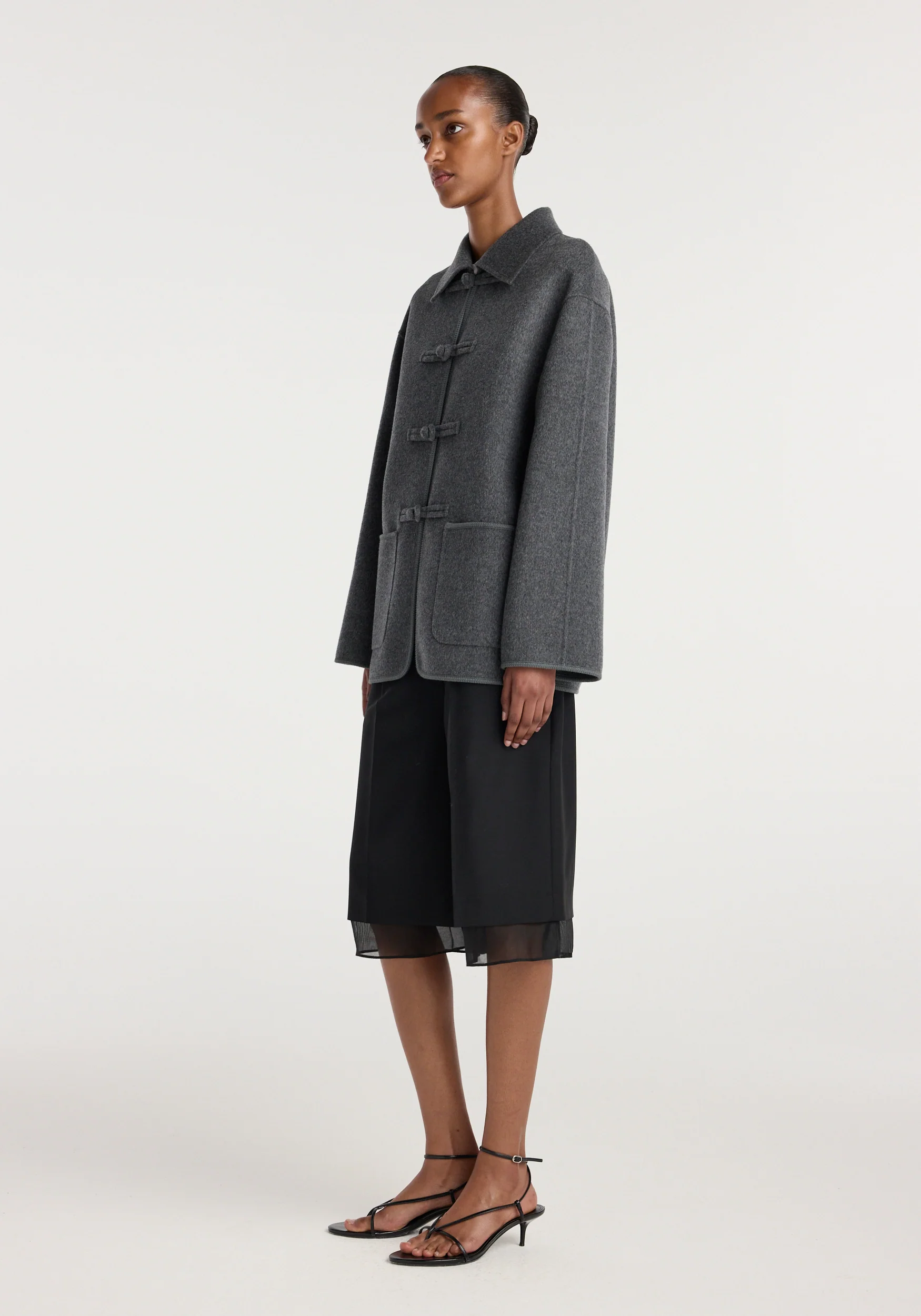 Double-faced wool pankou closure jacket | dark grey melange - Image 3