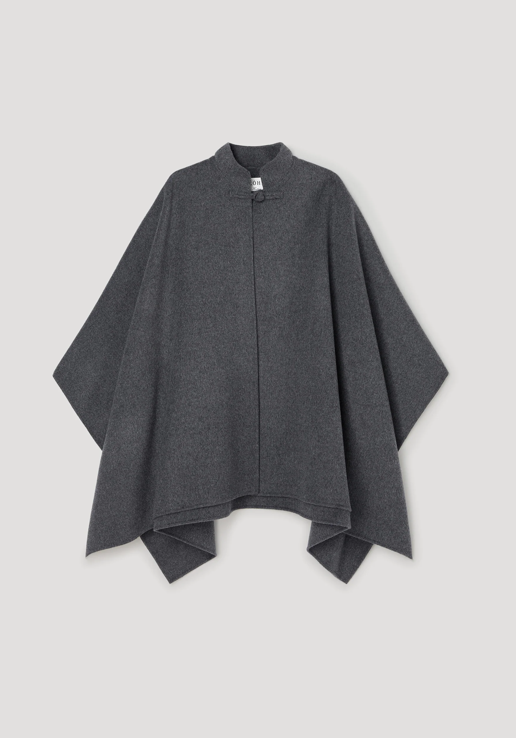 Double-faced wool pankou closure poncho | dark grey melange - Image 6