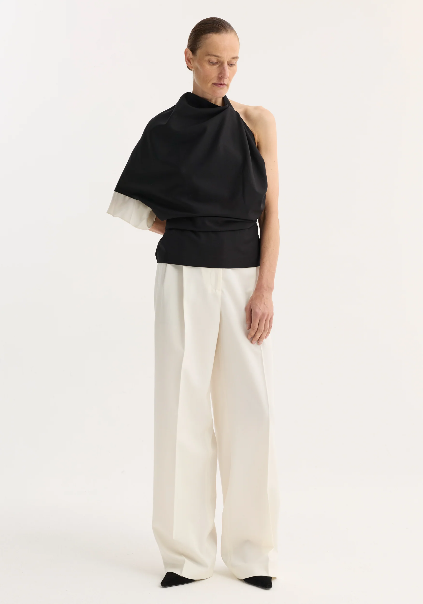 Draped open back wool top | black - Image 2