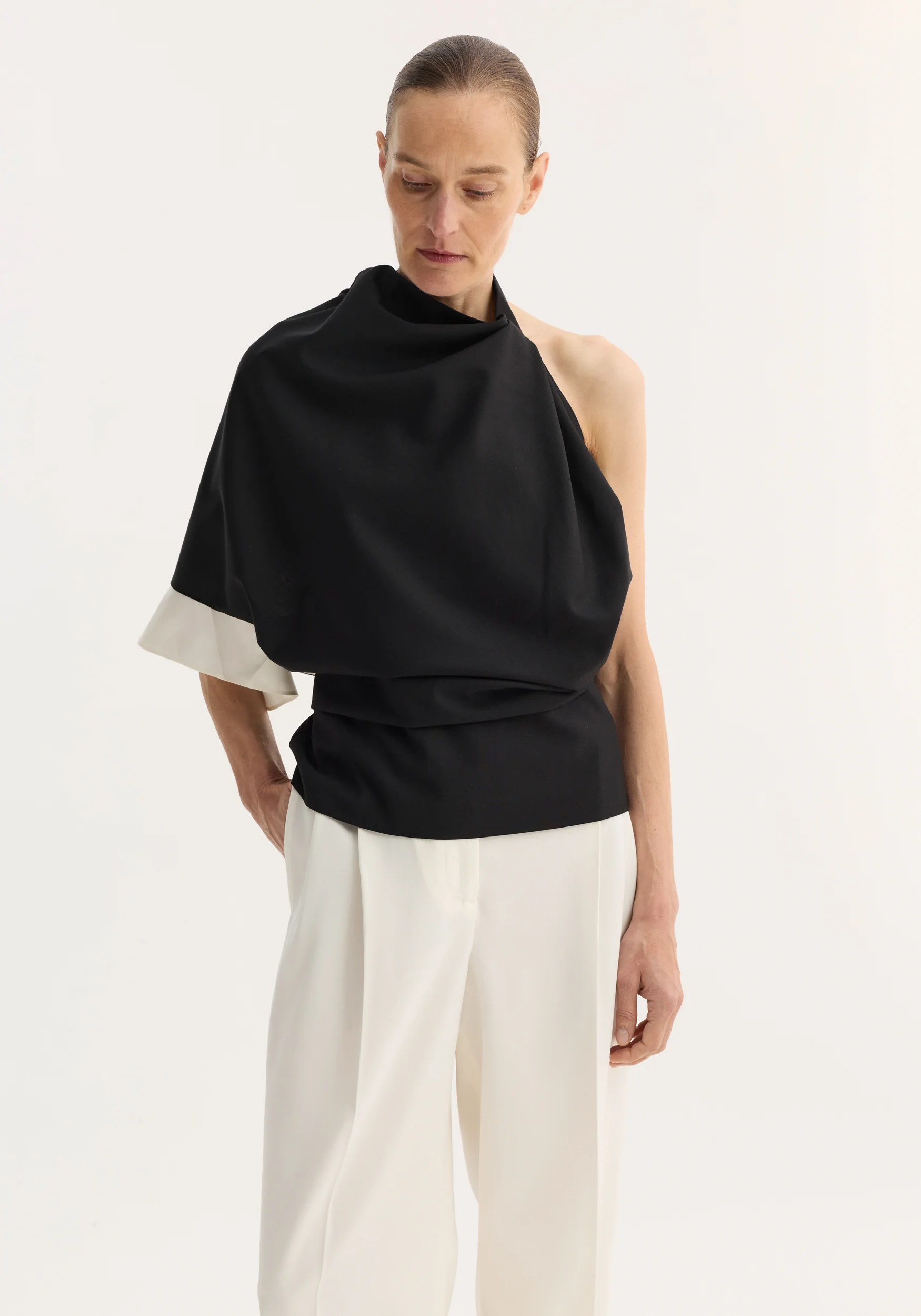 Draped open back wool top | black - Image 3