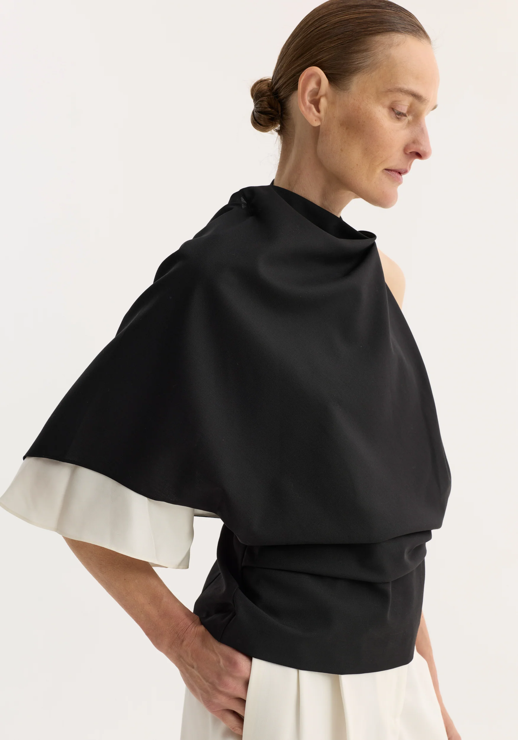 Draped open back wool top | black - Image 4