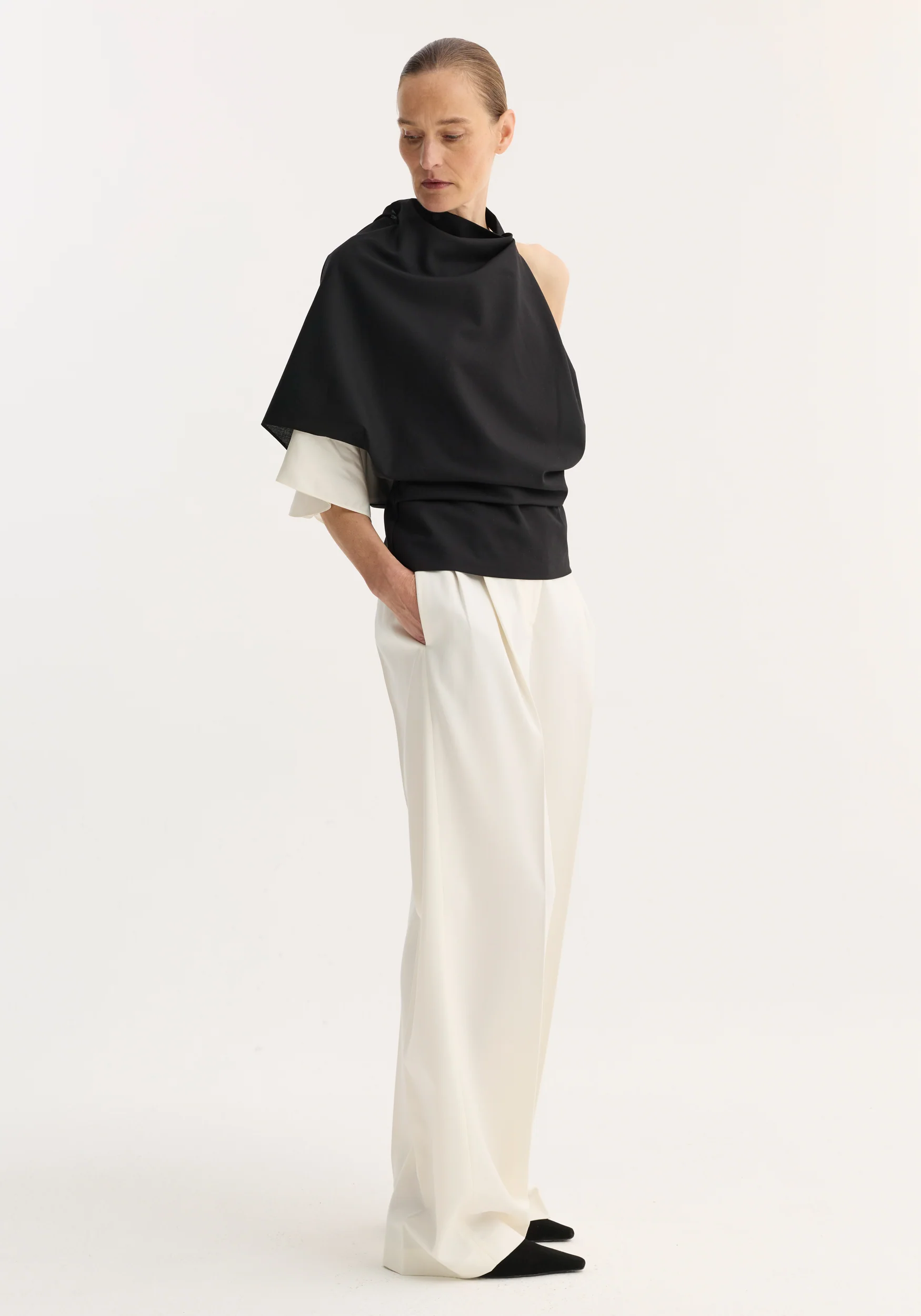 Draped open back wool top | black - Image 5