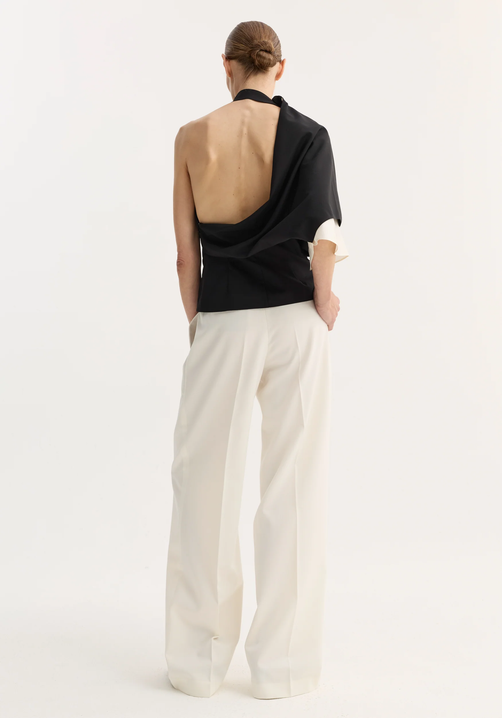 Draped open back wool top | black - Image 6