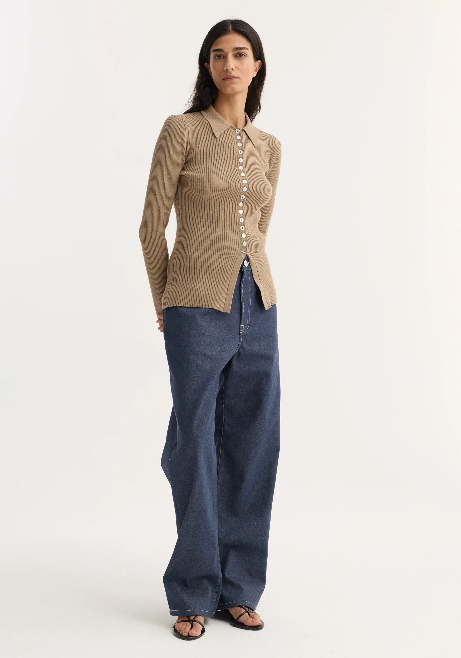 Elongated rib cardigan | taupe melange - Image 2