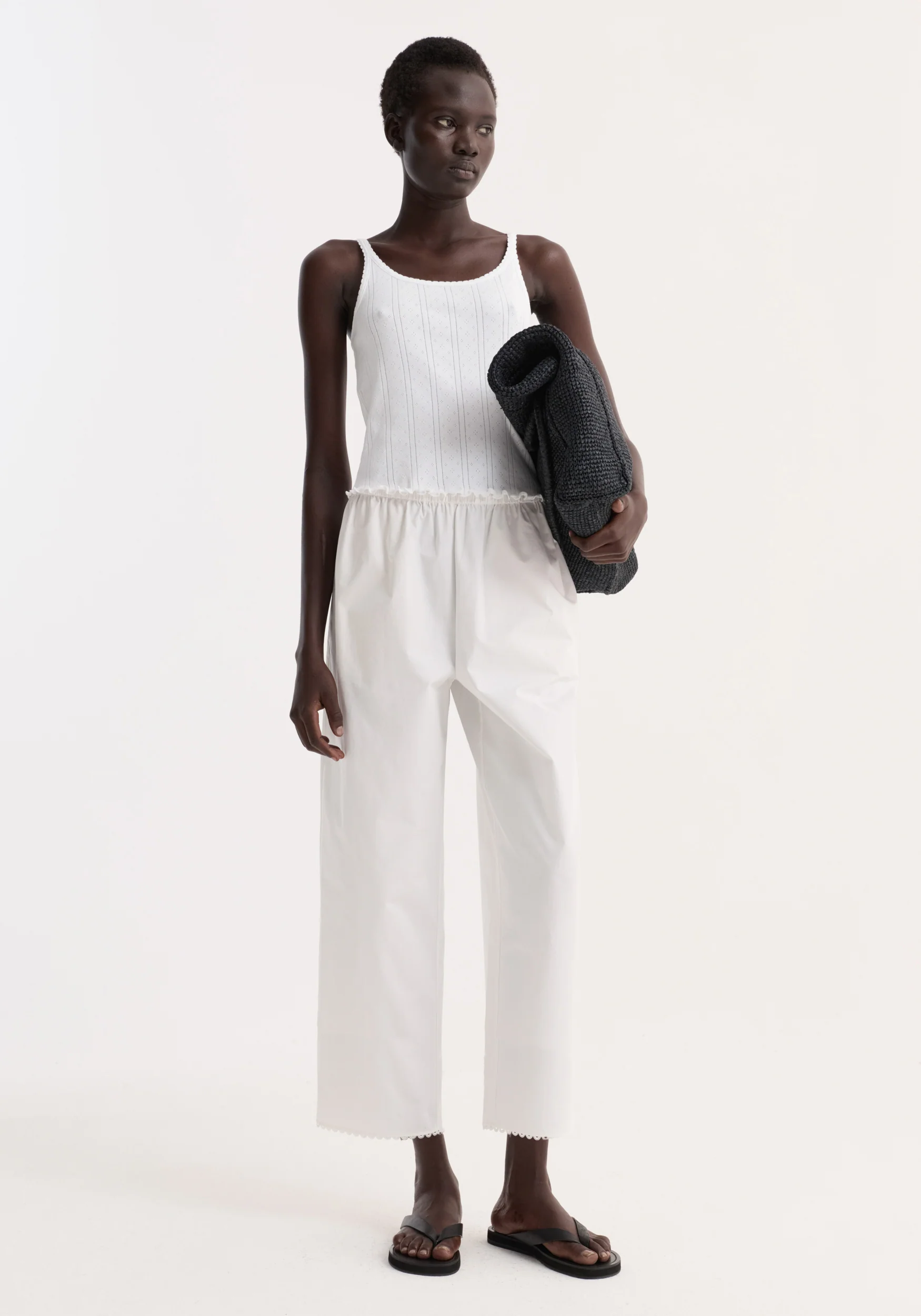 Embroidered poplin trousers | optic white - Image 2