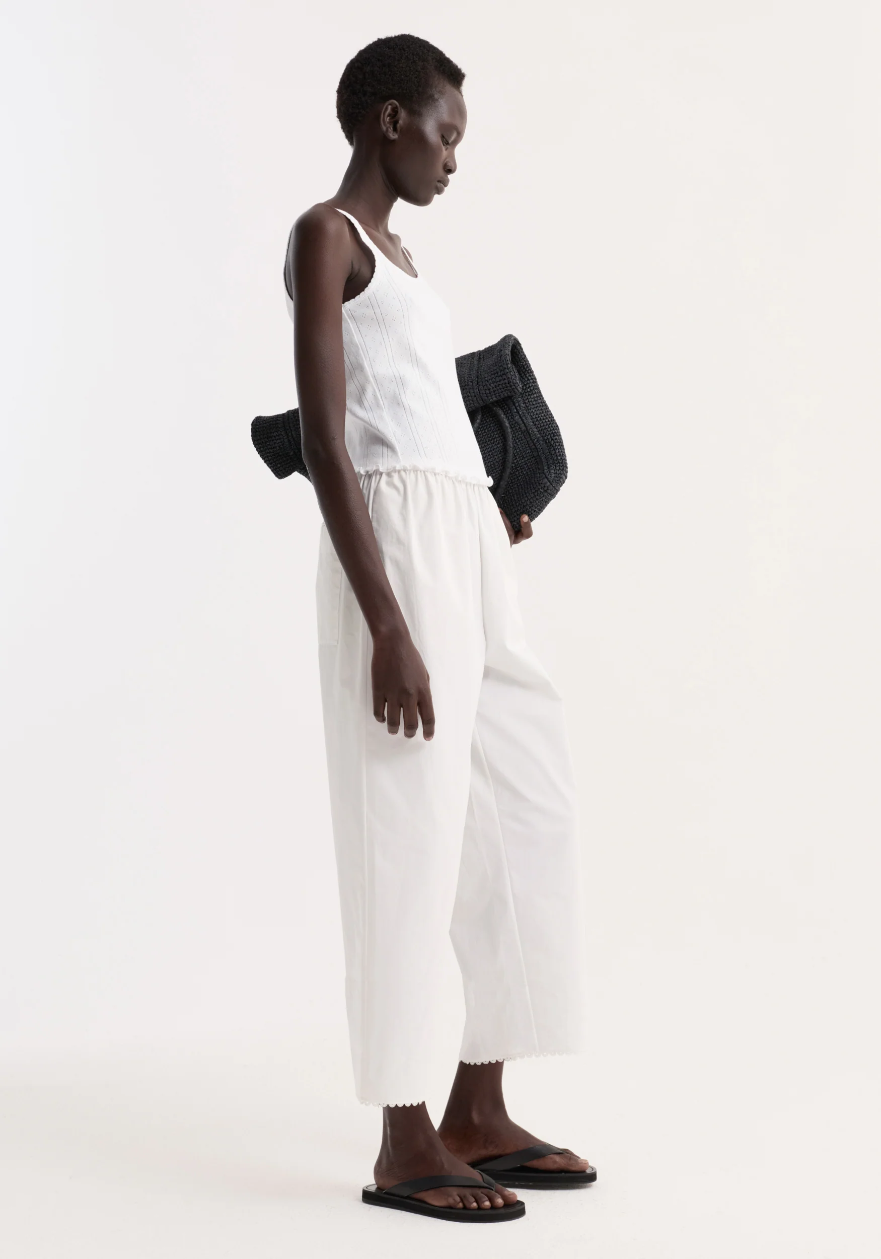 Embroidered poplin trousers | optic white - Image 3