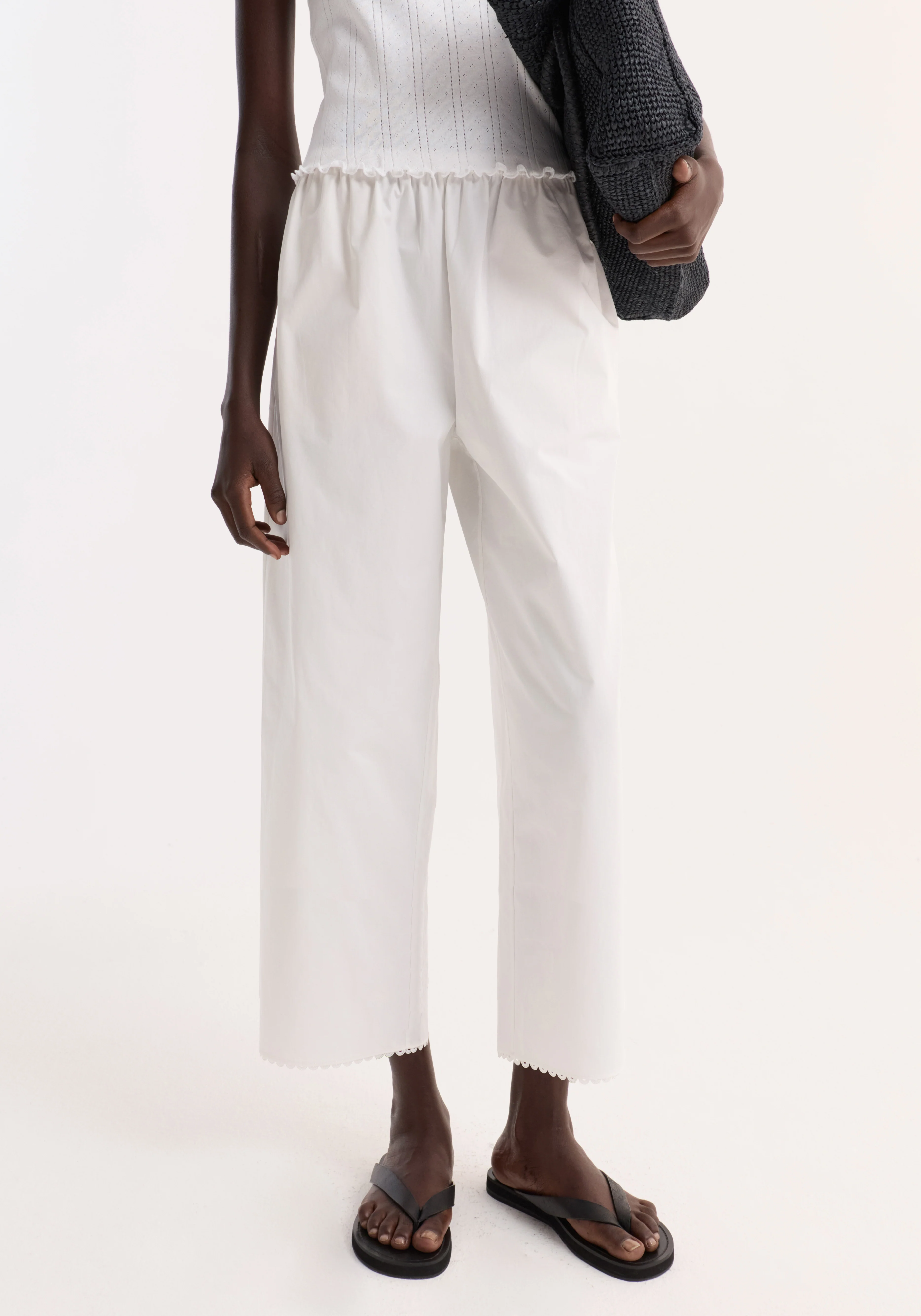 Embroidered poplin trousers | optic white - Image 5