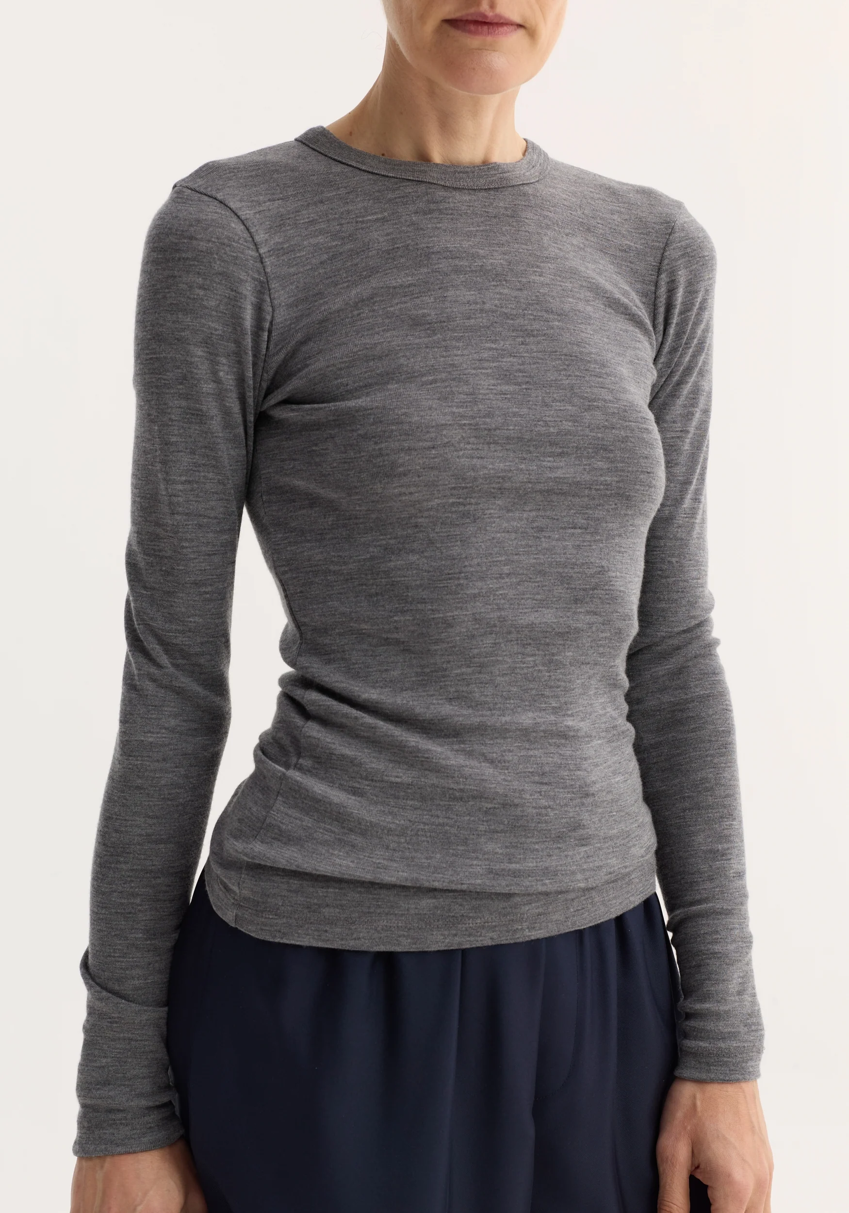 Fine merino long sleeve | mid grey melange - Image 3