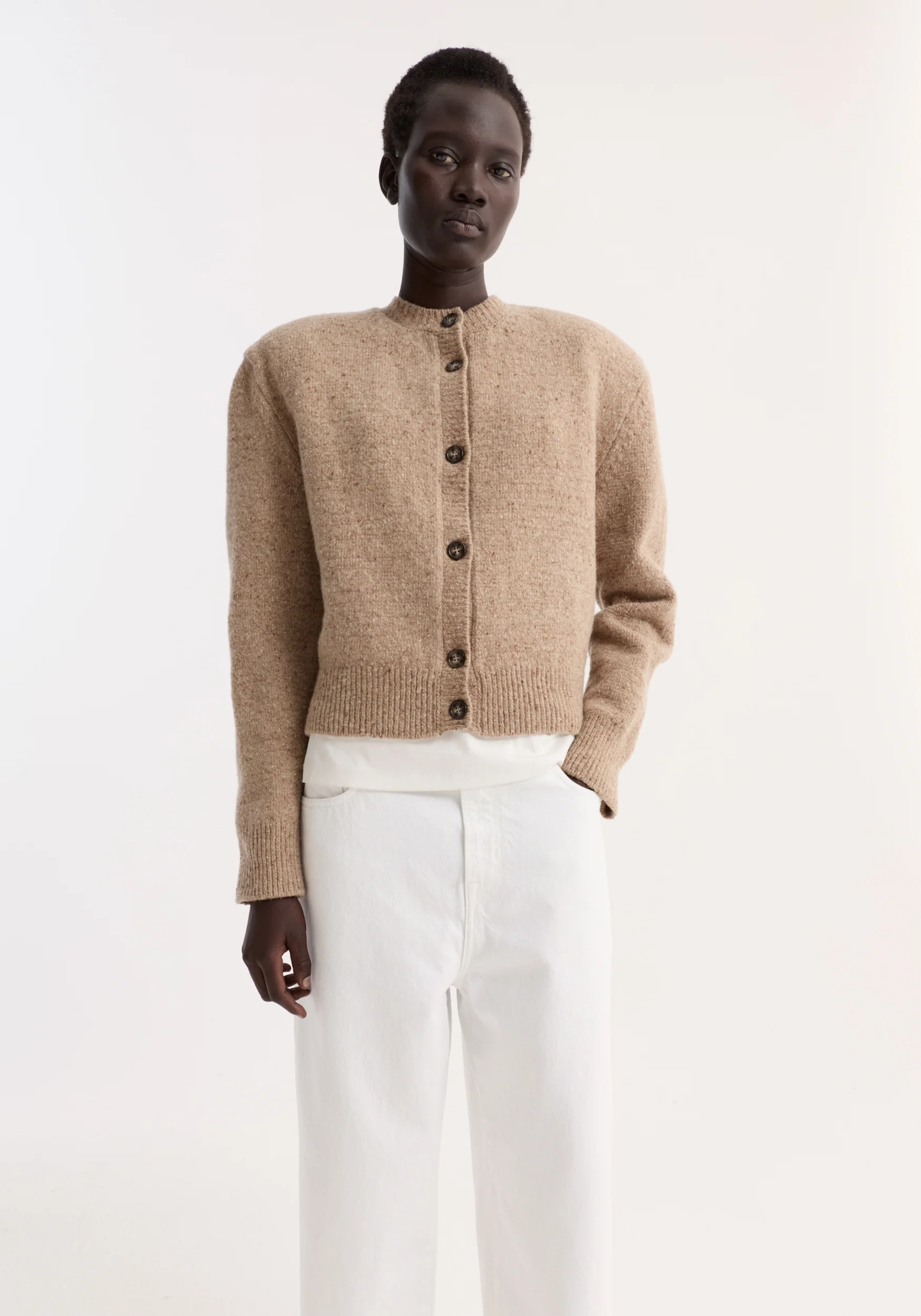 Fine merino tweed cardigan | oat melange - Image 3