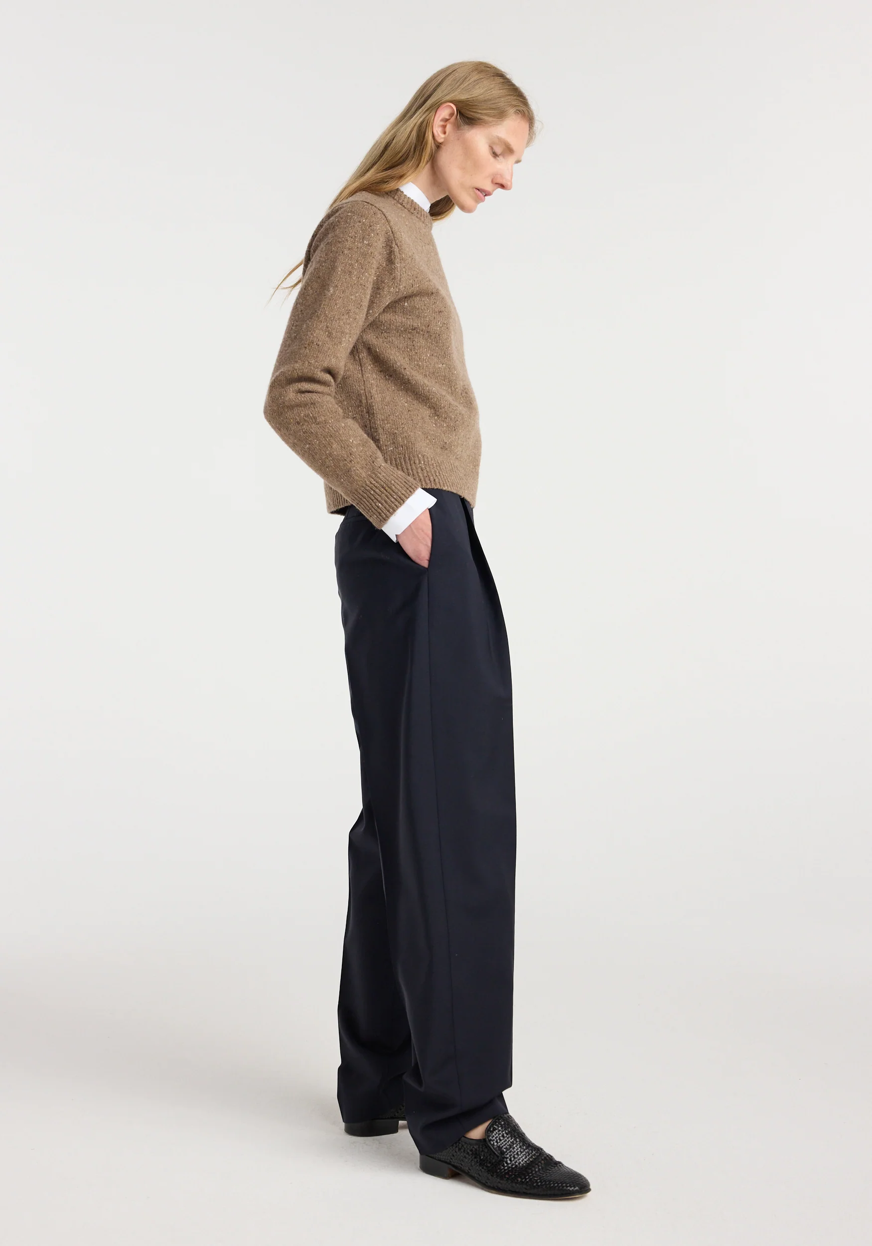 Fitted mouliné crewneck | mouliné taupe melange - Image 2