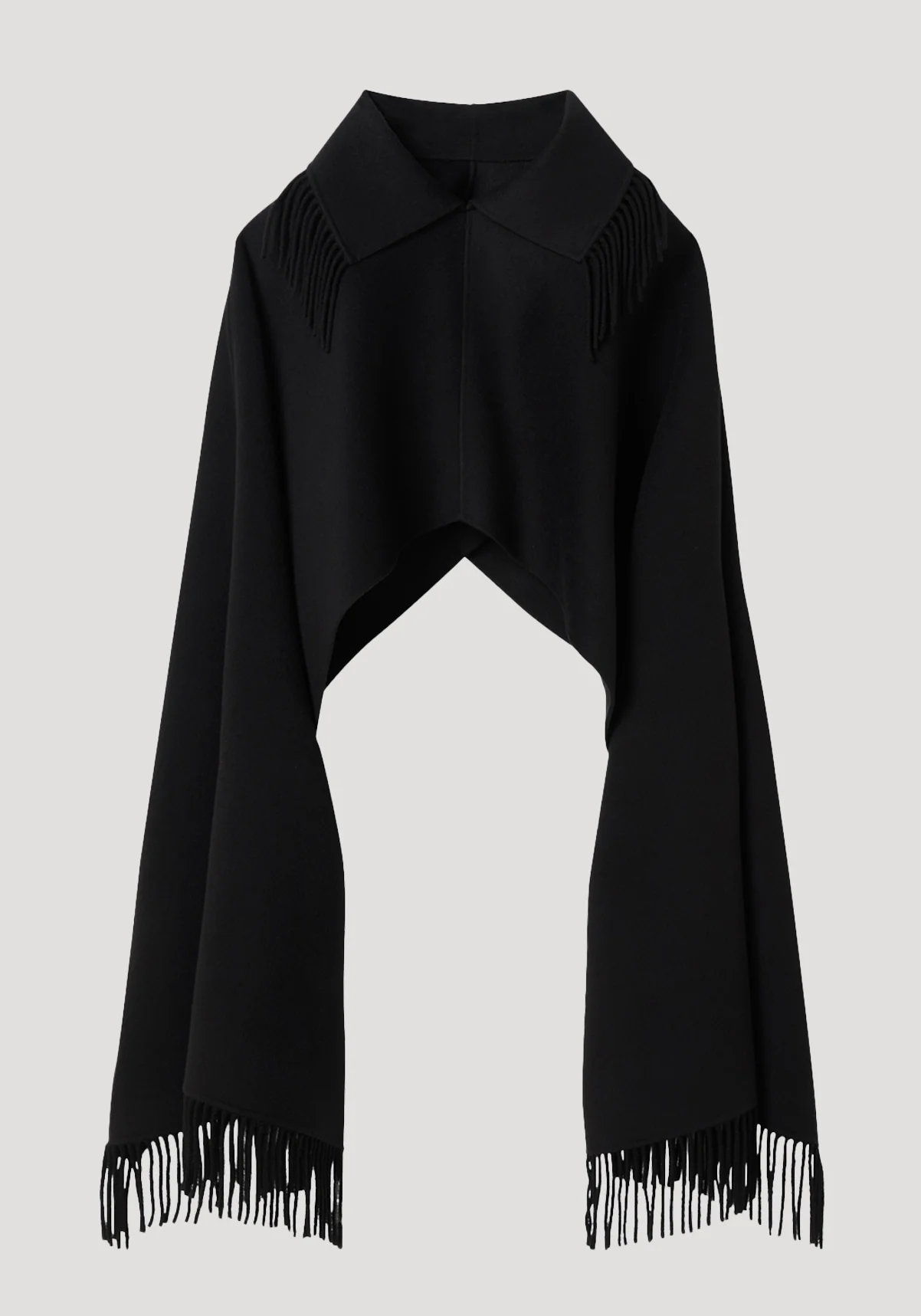 Fringe poncho double-faced wool | black - Image 5