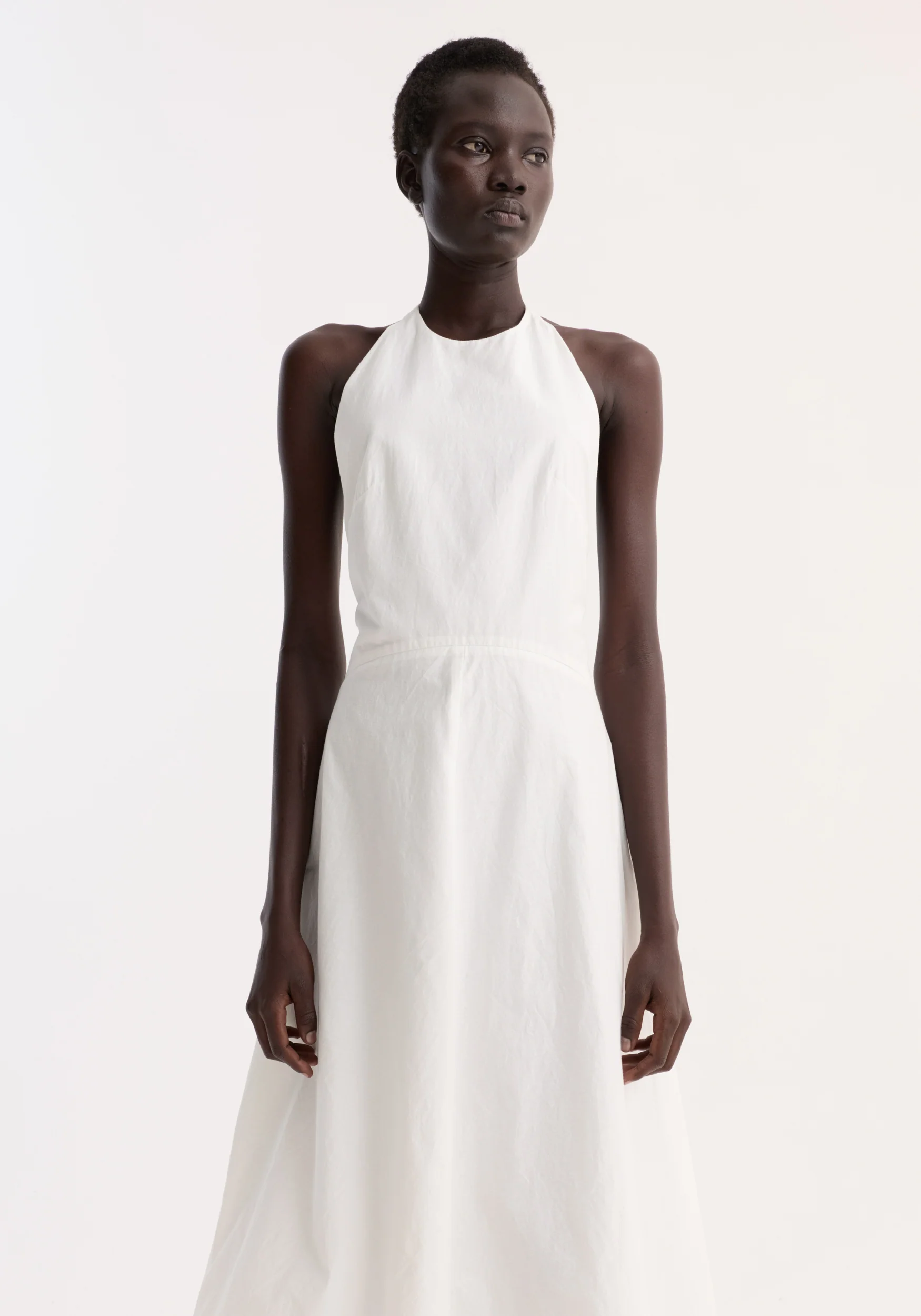Halter textured cotton dress | off white - Image 3