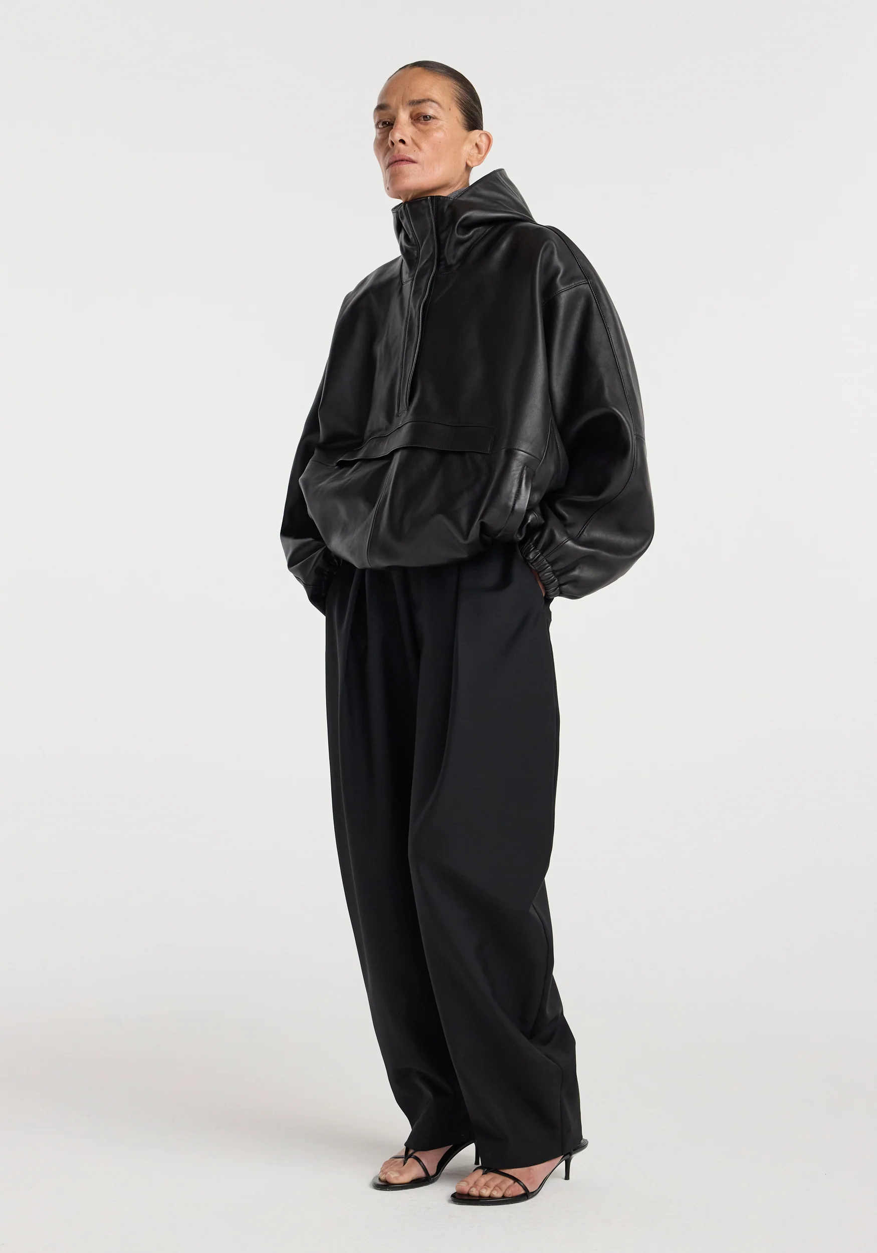 Leather oversized anorak | black - Image 2