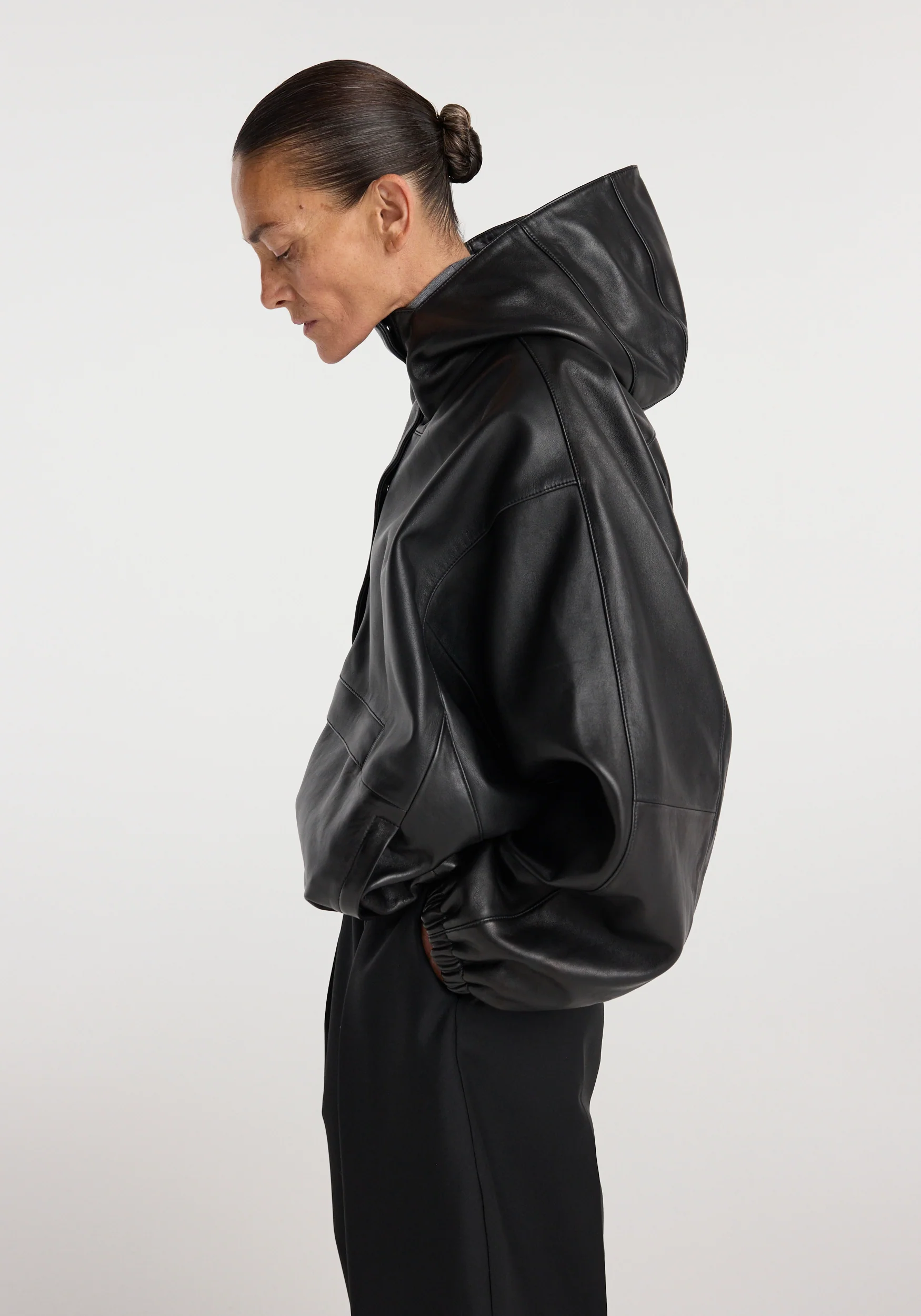 Leather oversized anorak | black - Image 3