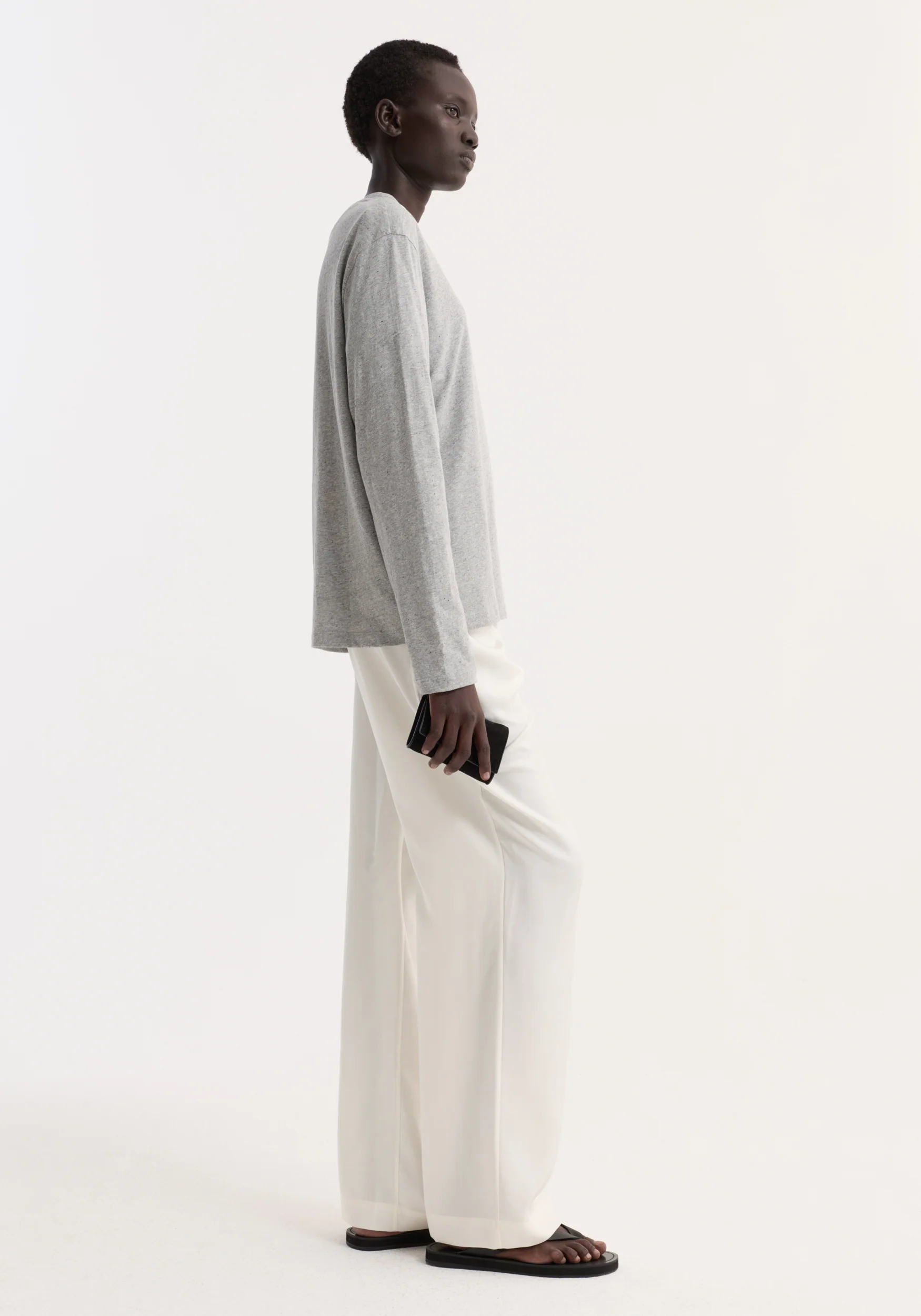 Slub melange cotton long sleeve | light grey melange - Image 4