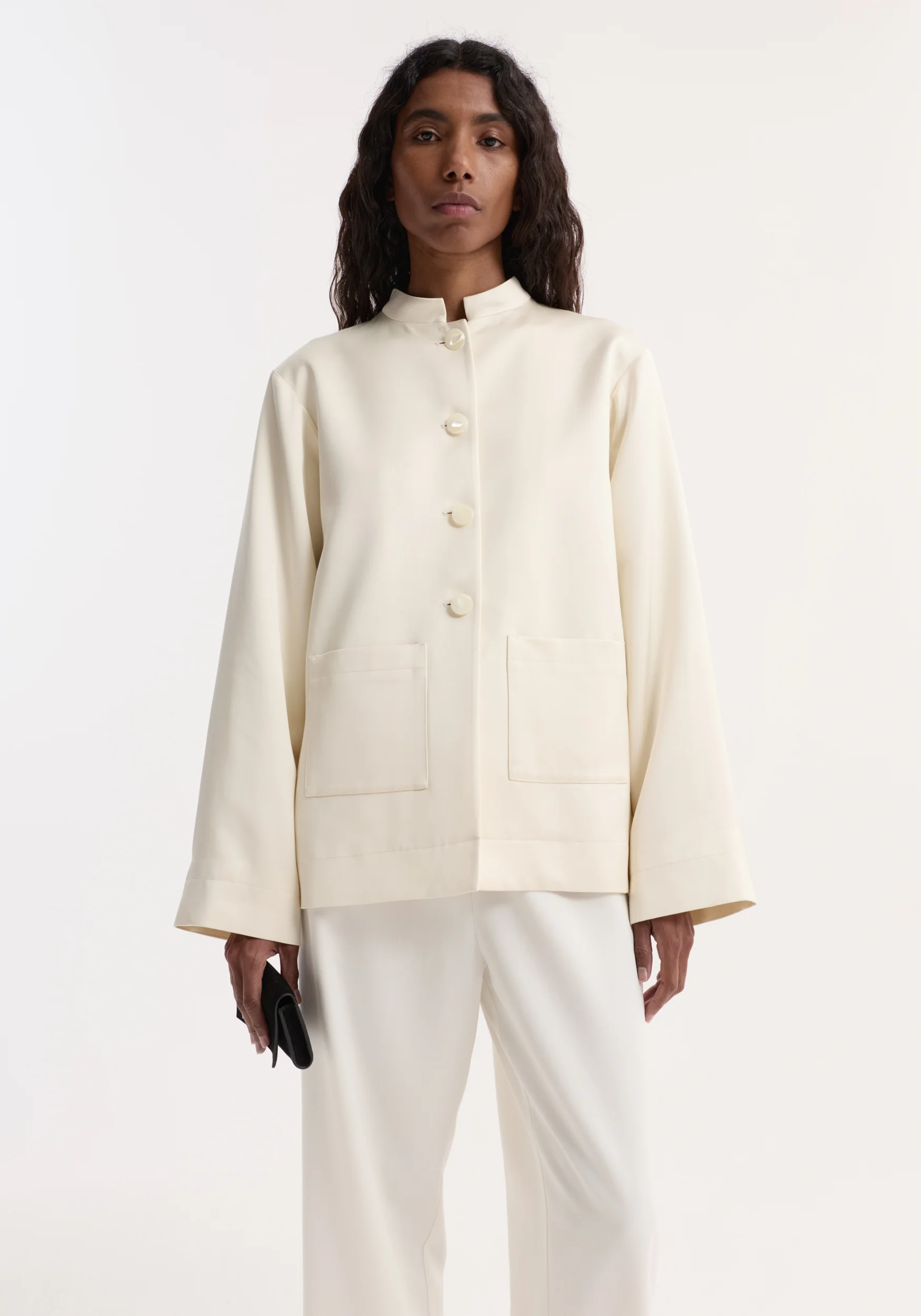Pearl button satin jacket | cream - Image 3