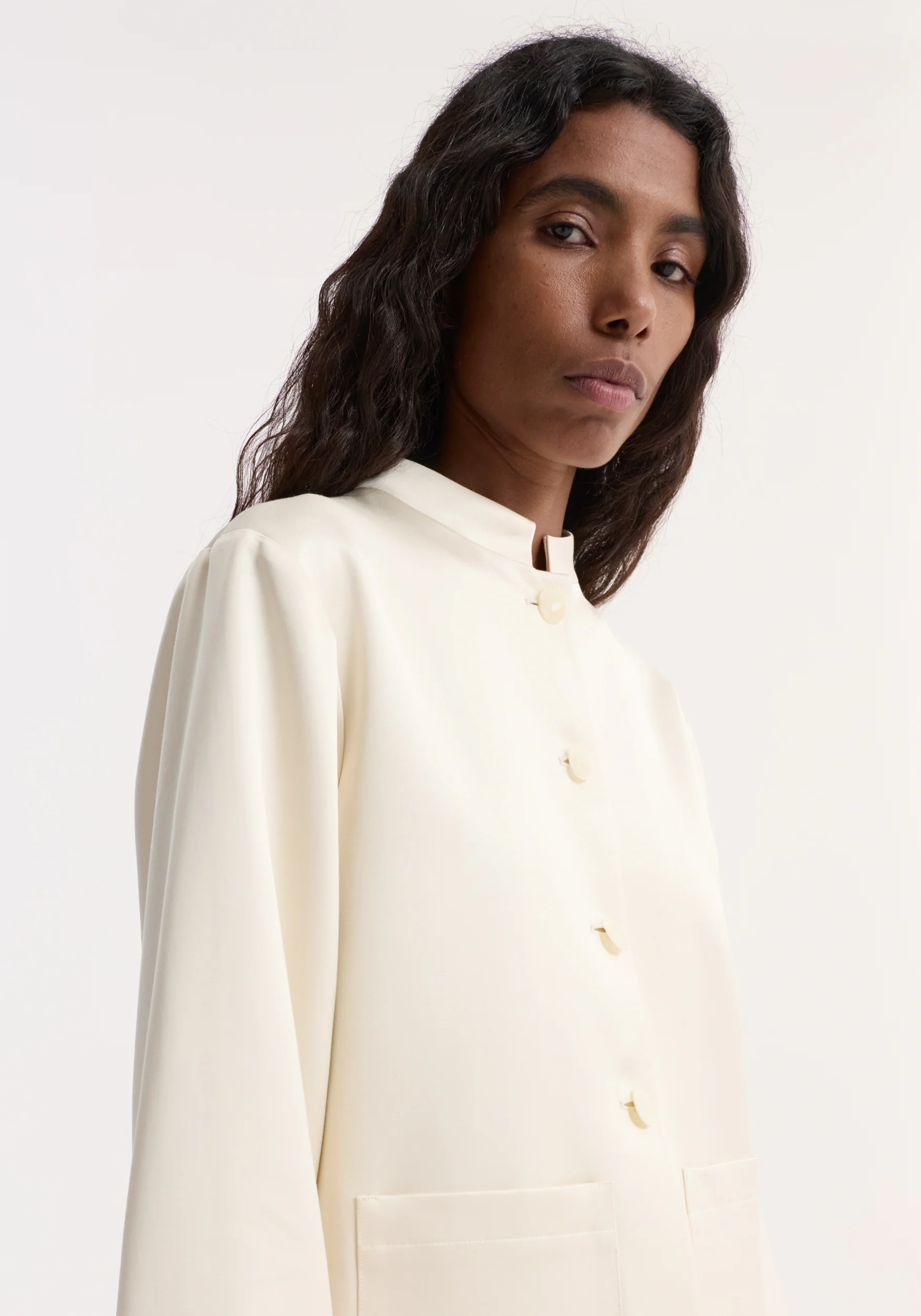 Pearl button satin jacket | cream - Image 4