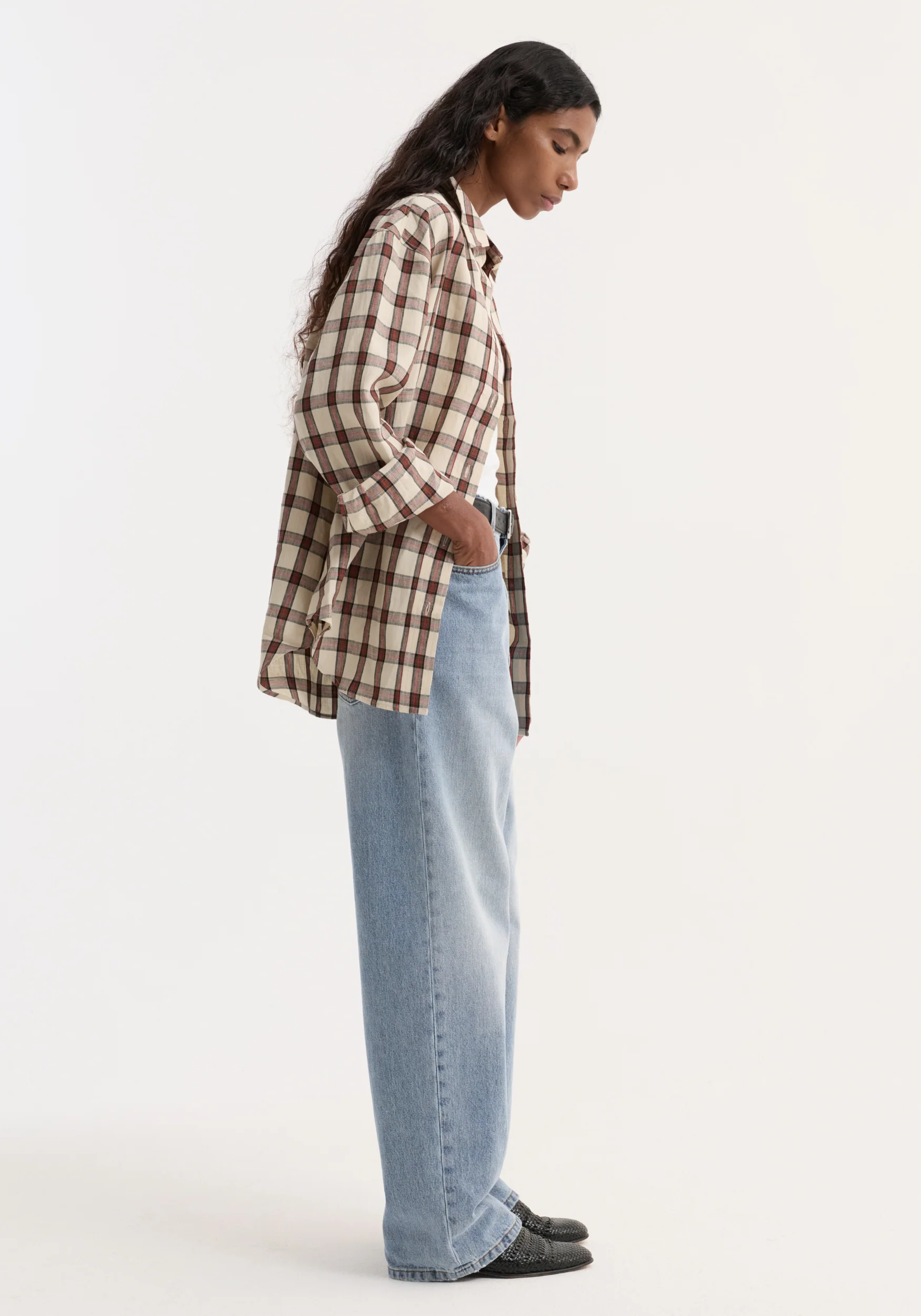 Oversized check shirt | red table check - Image 3