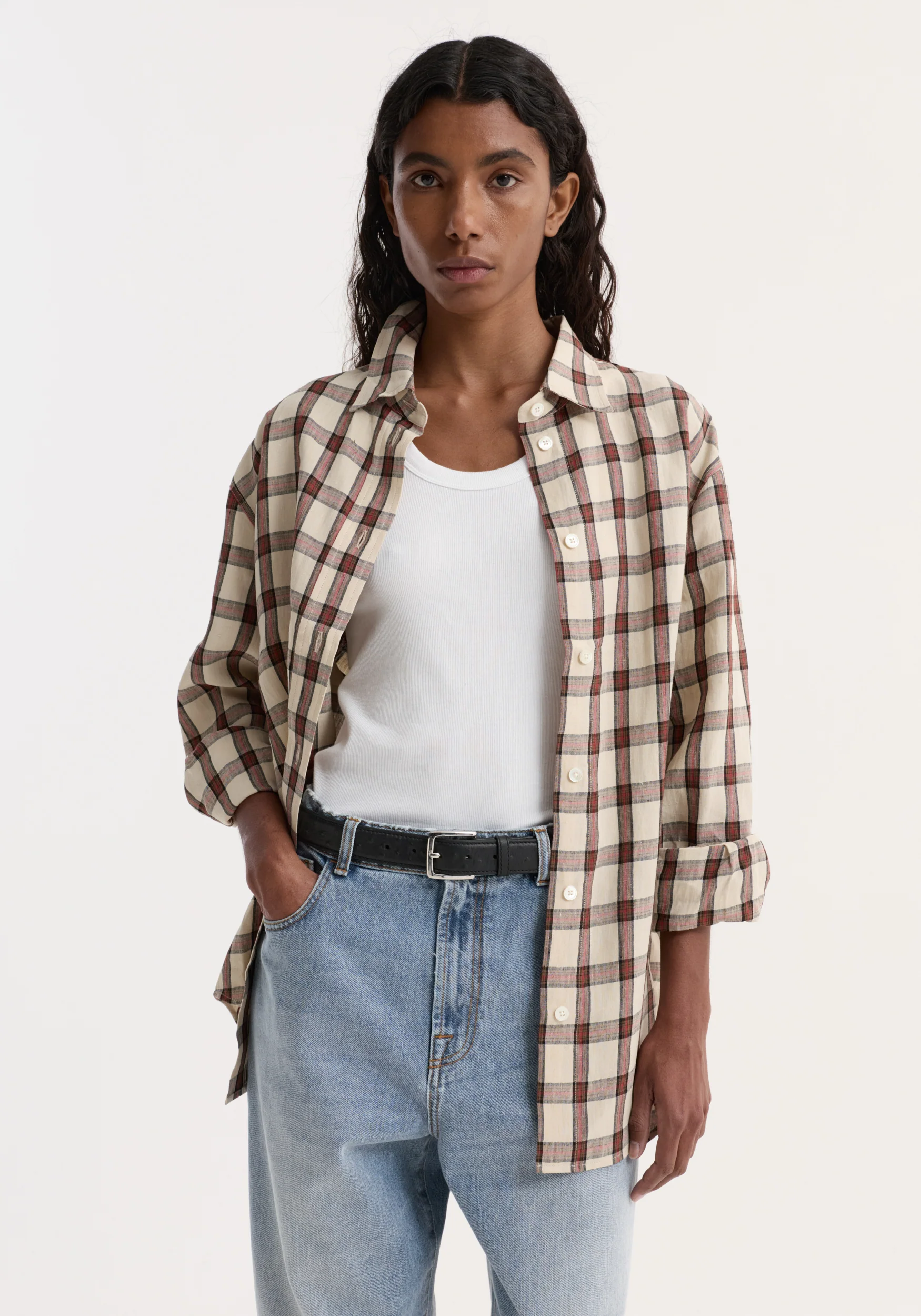 Oversized check shirt | red table check - Image 4