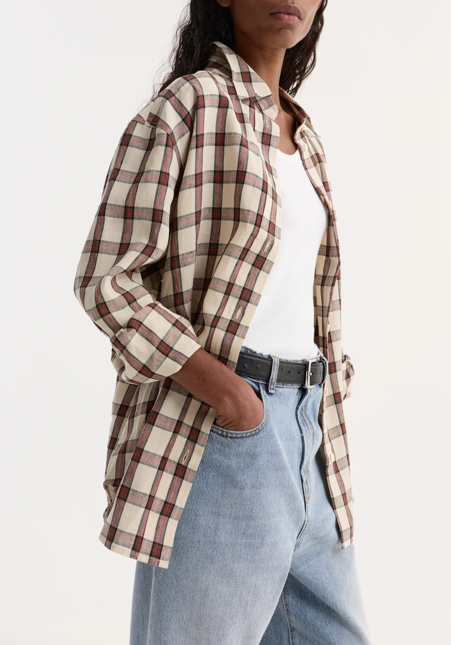 Oversized check shirt | red table check - Image 6