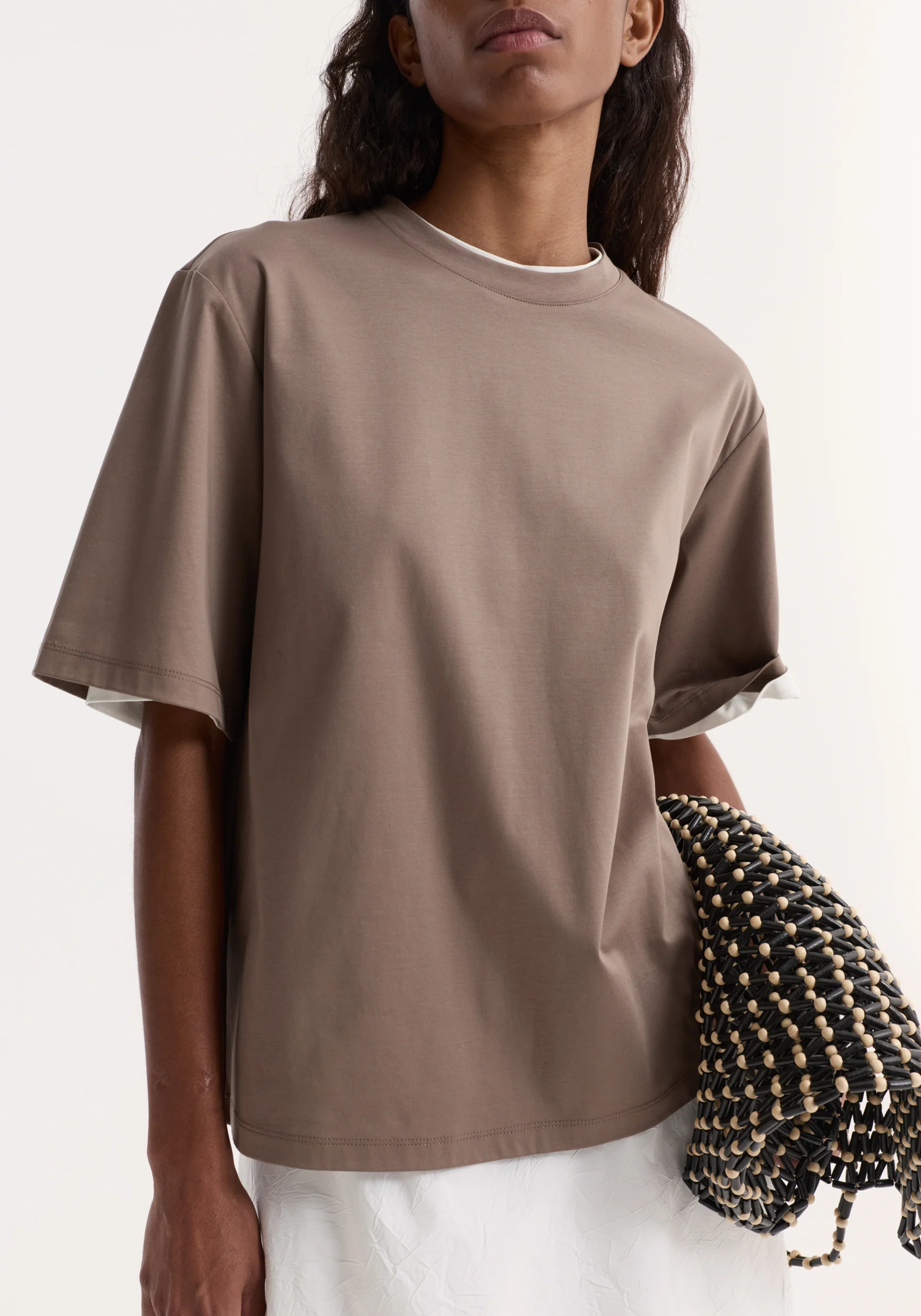 Oversized cotton silk t-shirt | taupe - Image 3