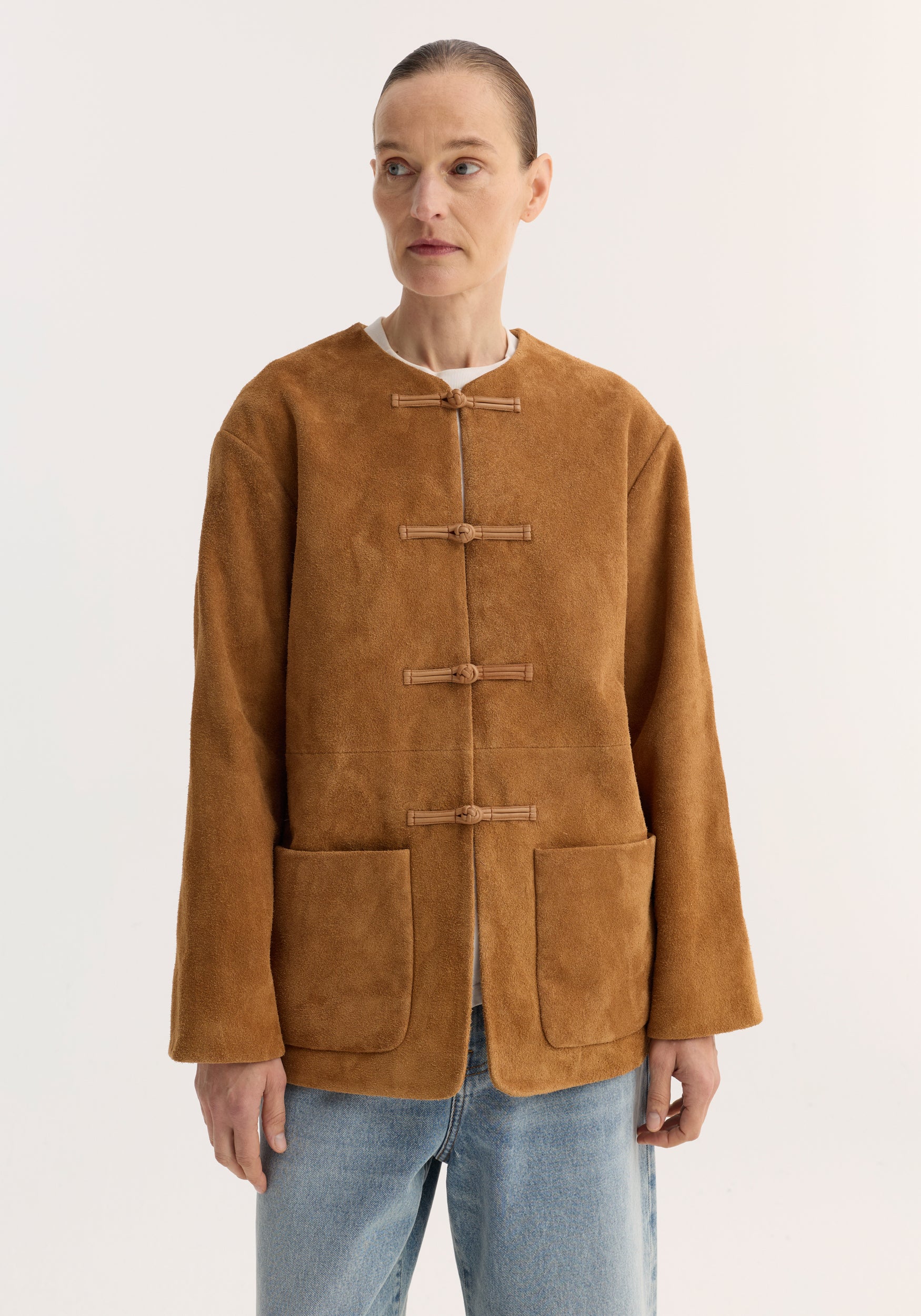 Pankou closure suede jacket | cognac - Image 3
