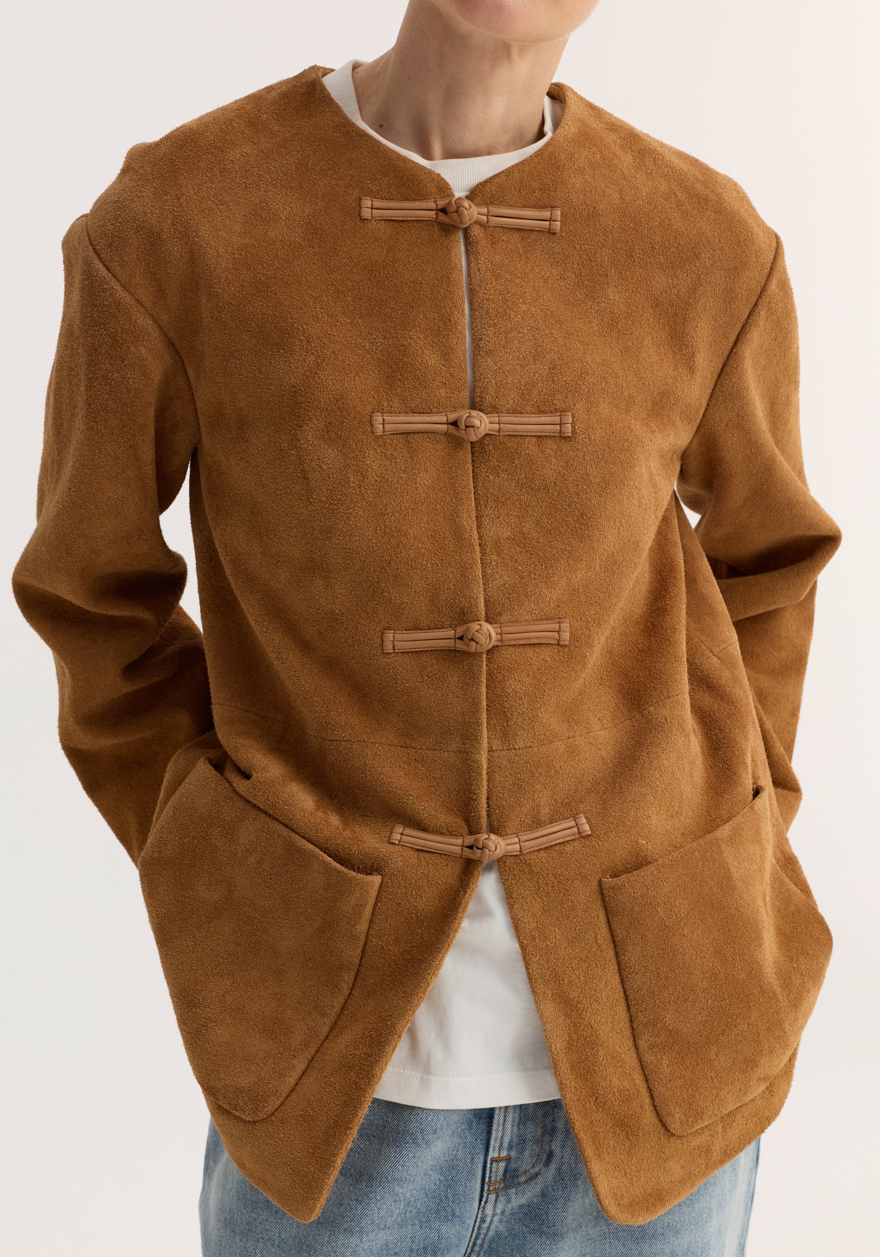 Pankou closure suede jacket | cognac - Image 4