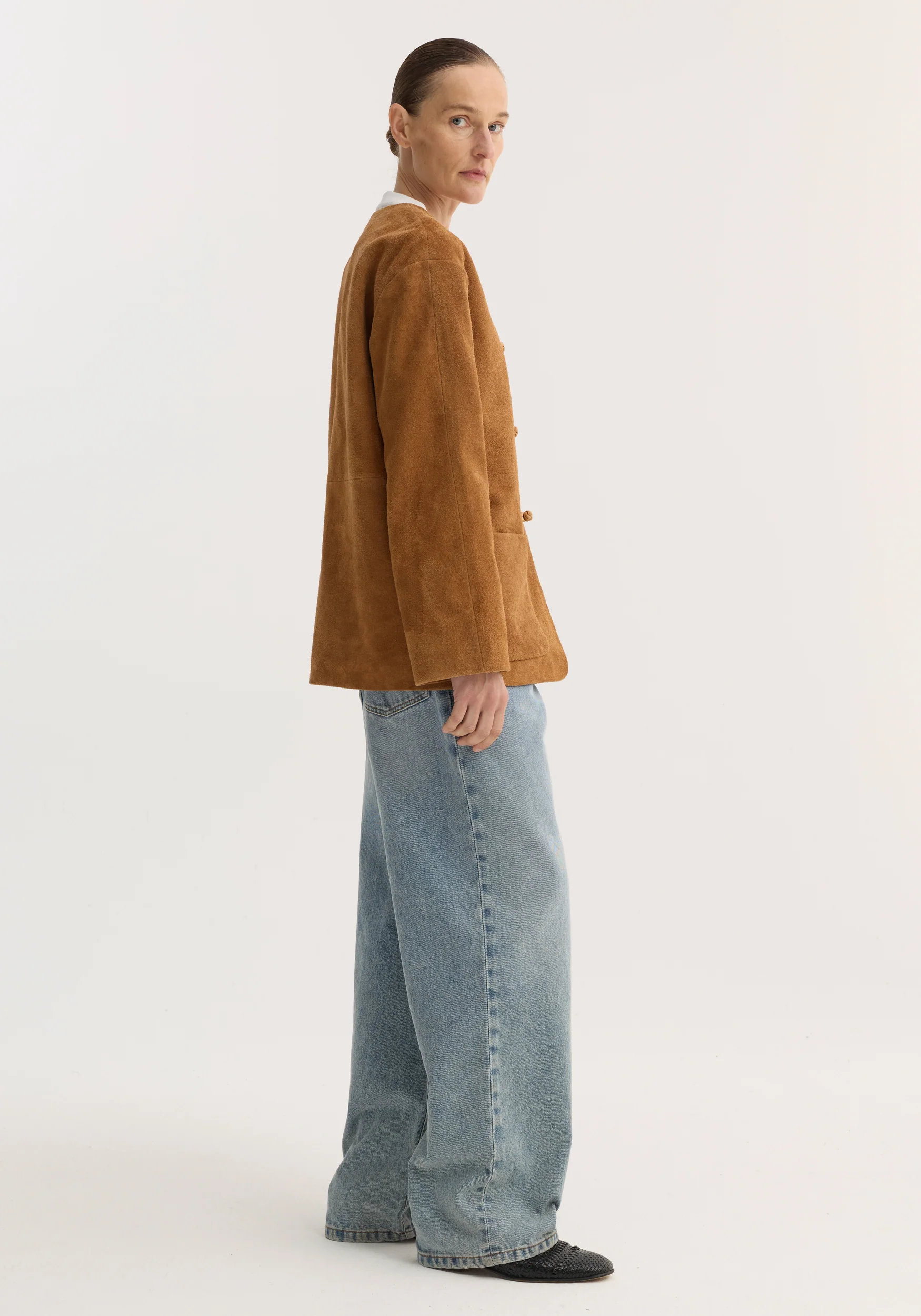Pankou closure suede jacket | cognac - Image 5