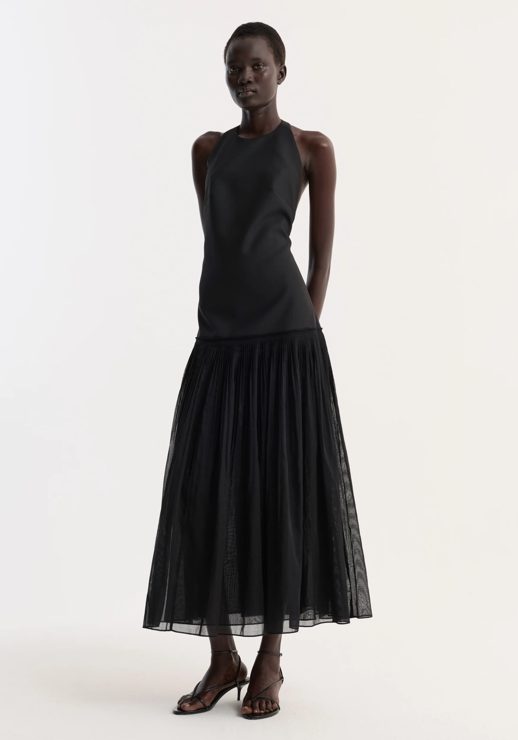 Pleated muslin halter dress | black - Image 2
