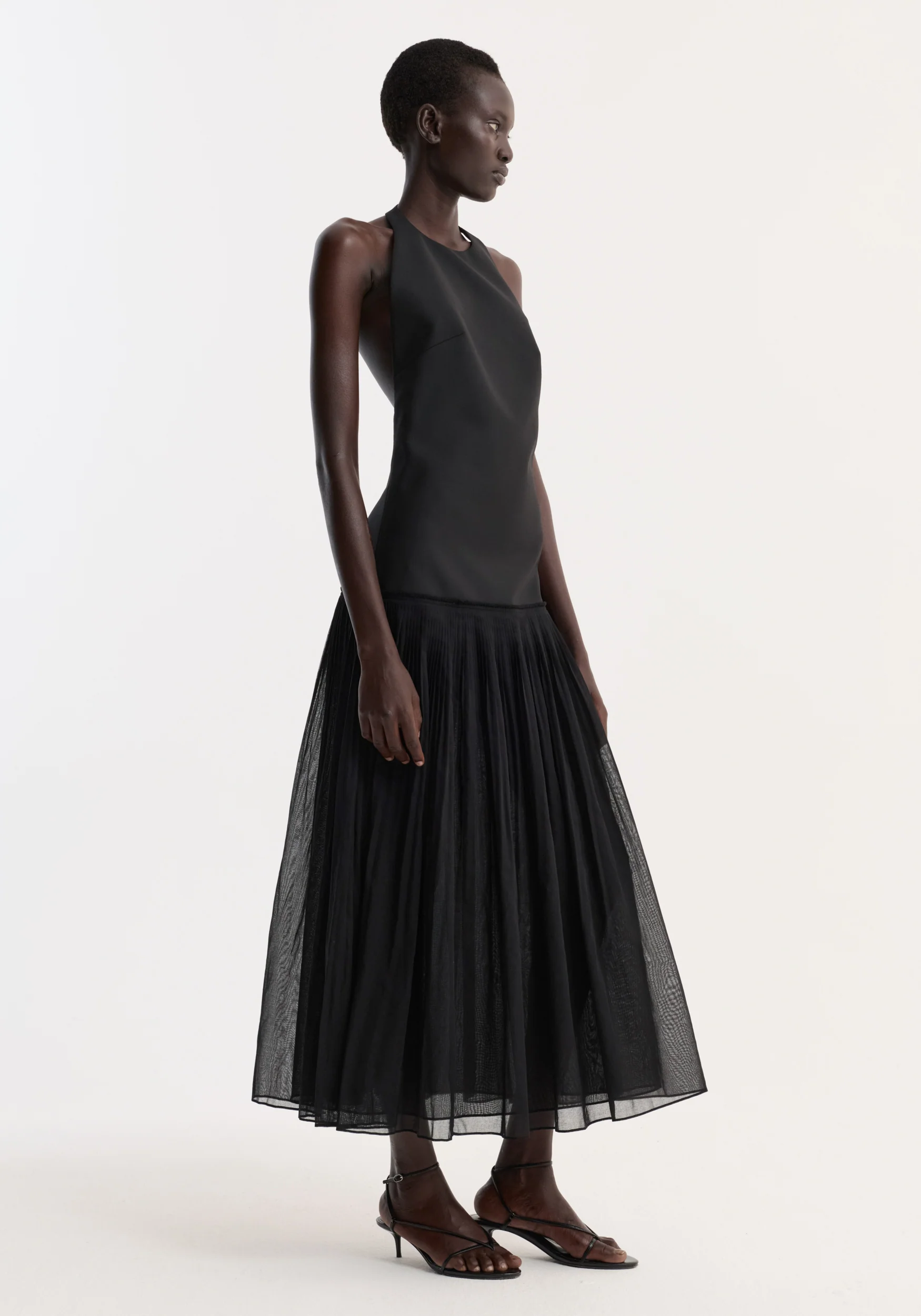 Pleated muslin halter dress | black - Image 3