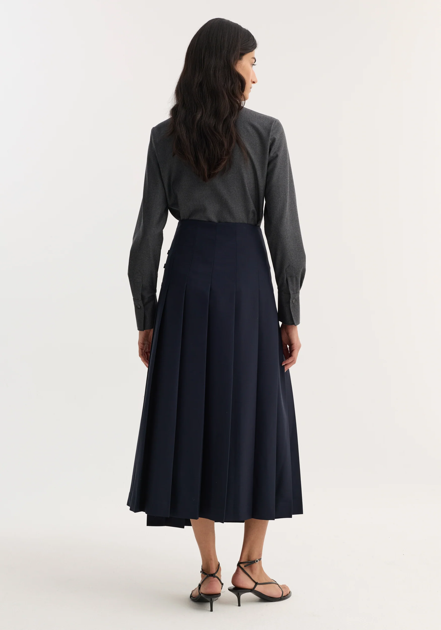 Pleated wool skirt with leather closures | navy - Image 6