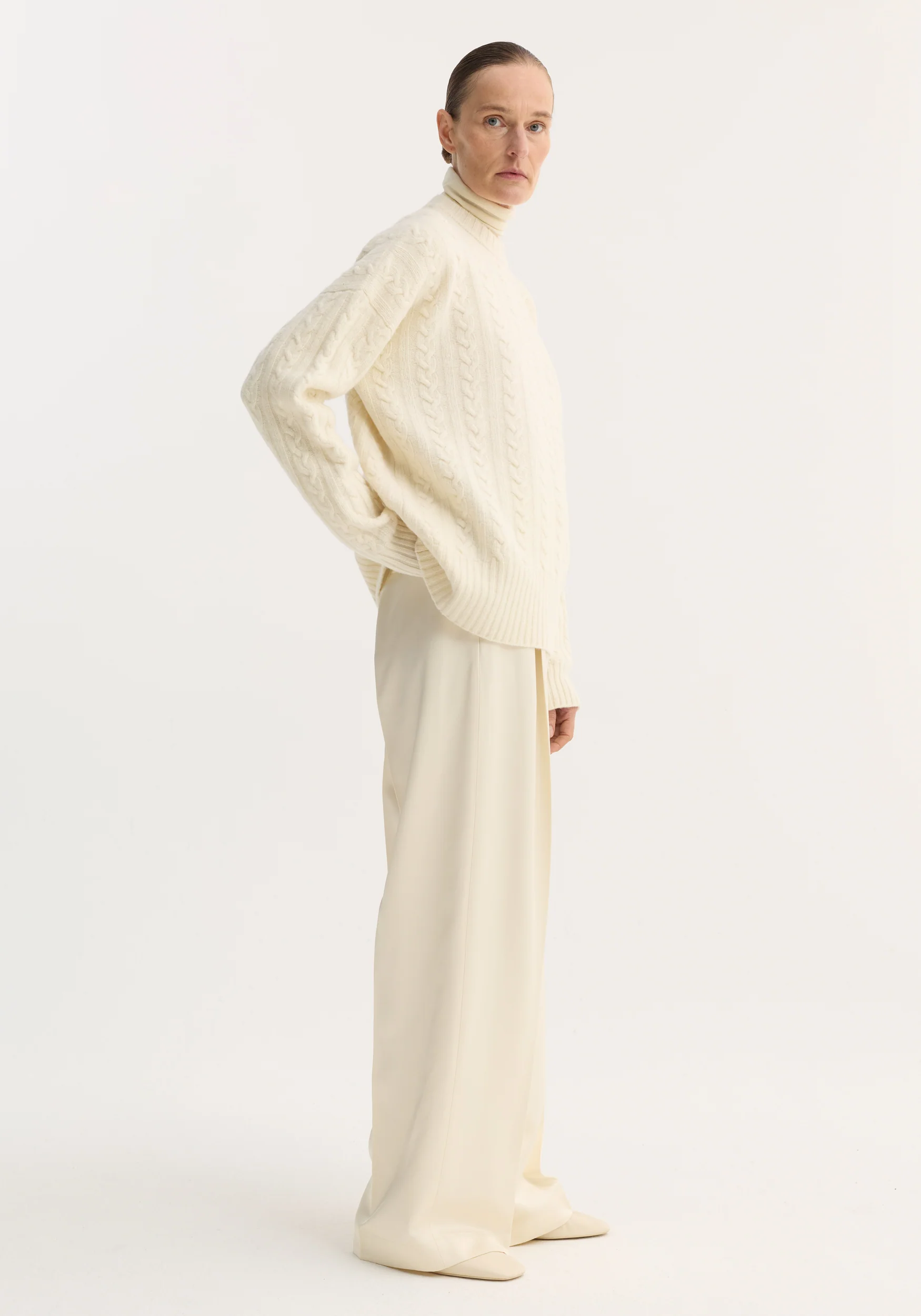 Relaxed drawstring satin trousers | cream - Image 3