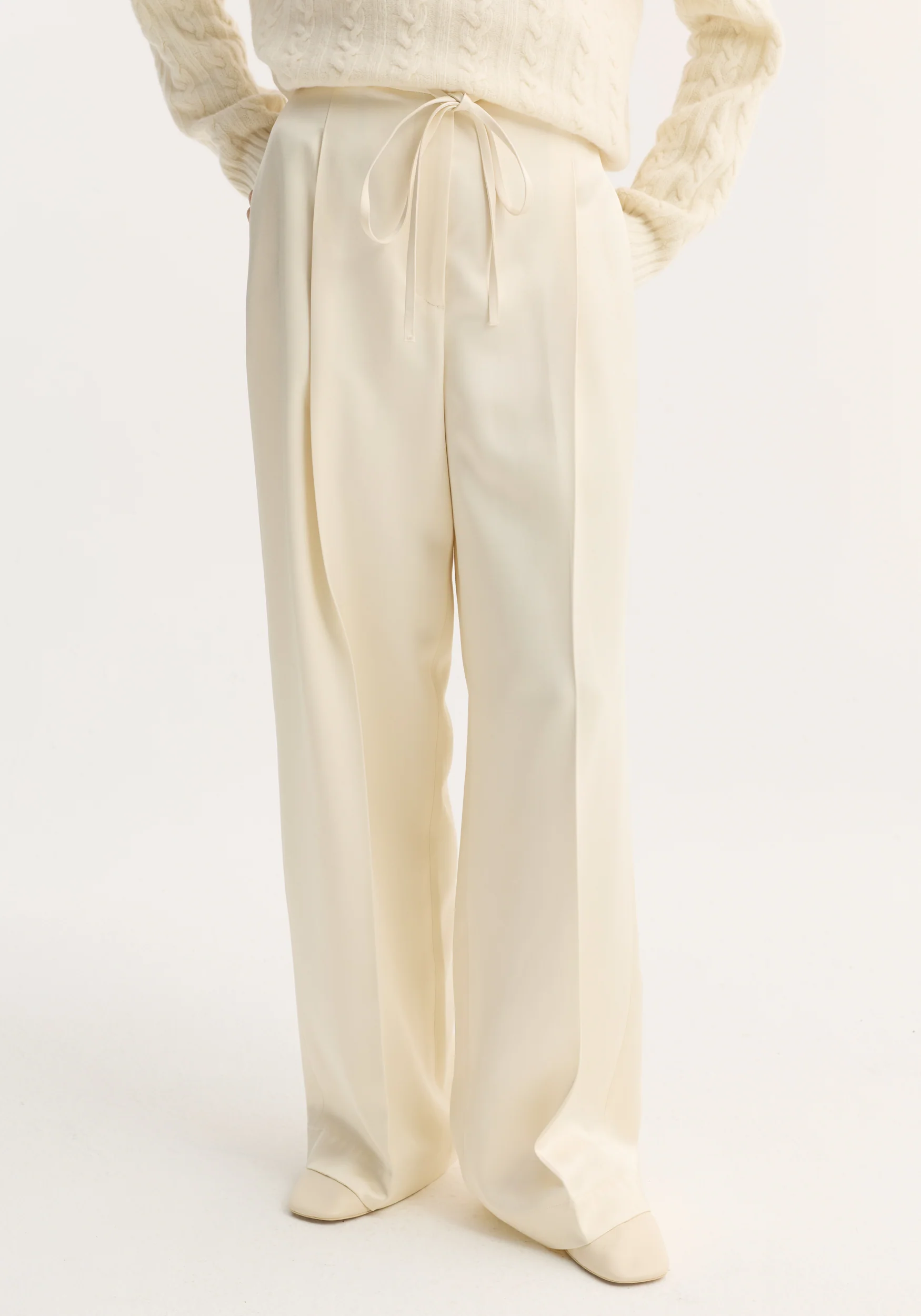 Relaxed drawstring satin trousers | cream - Image 5