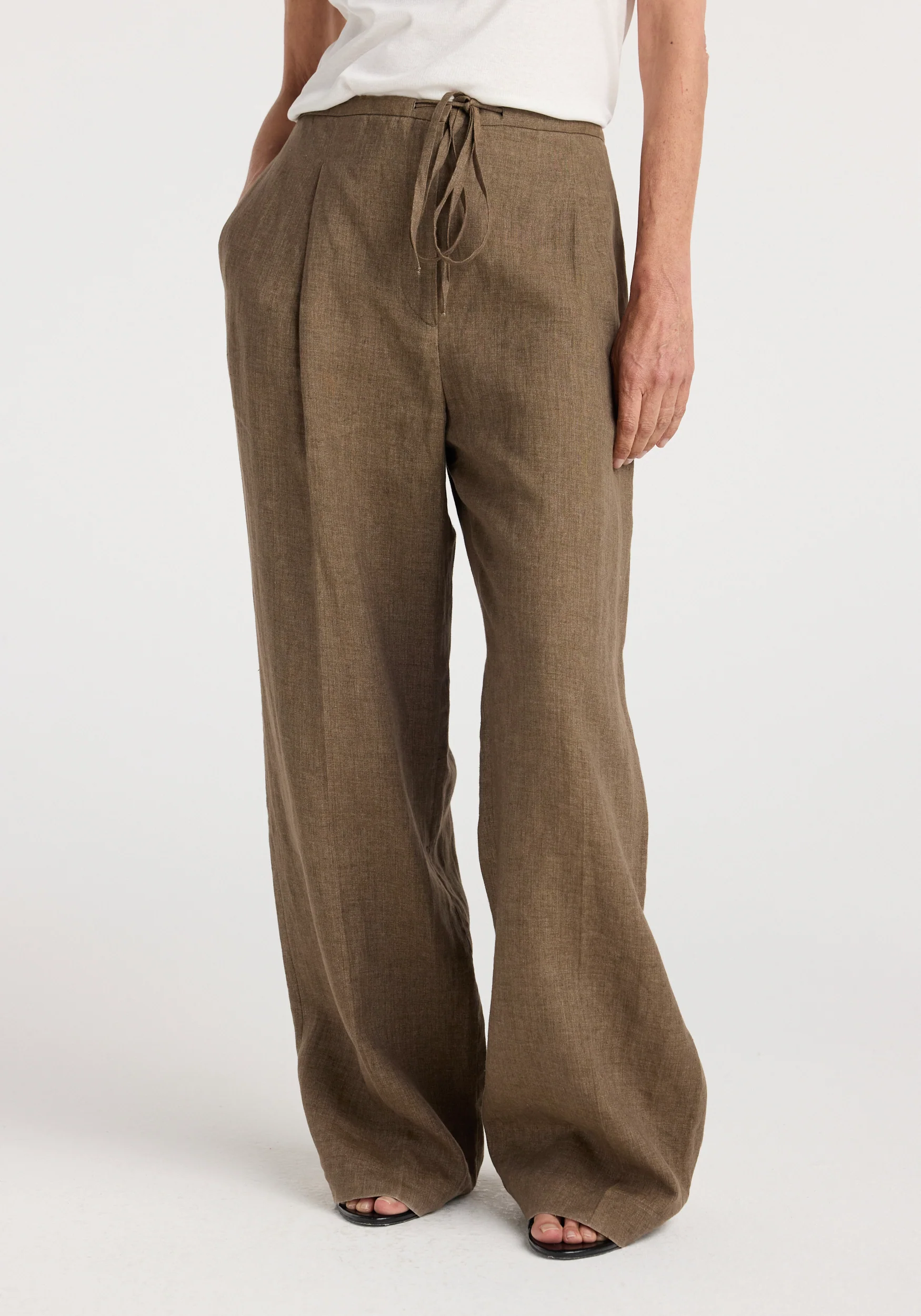 Relaxed drawstring trousers | brown melange - Image 3