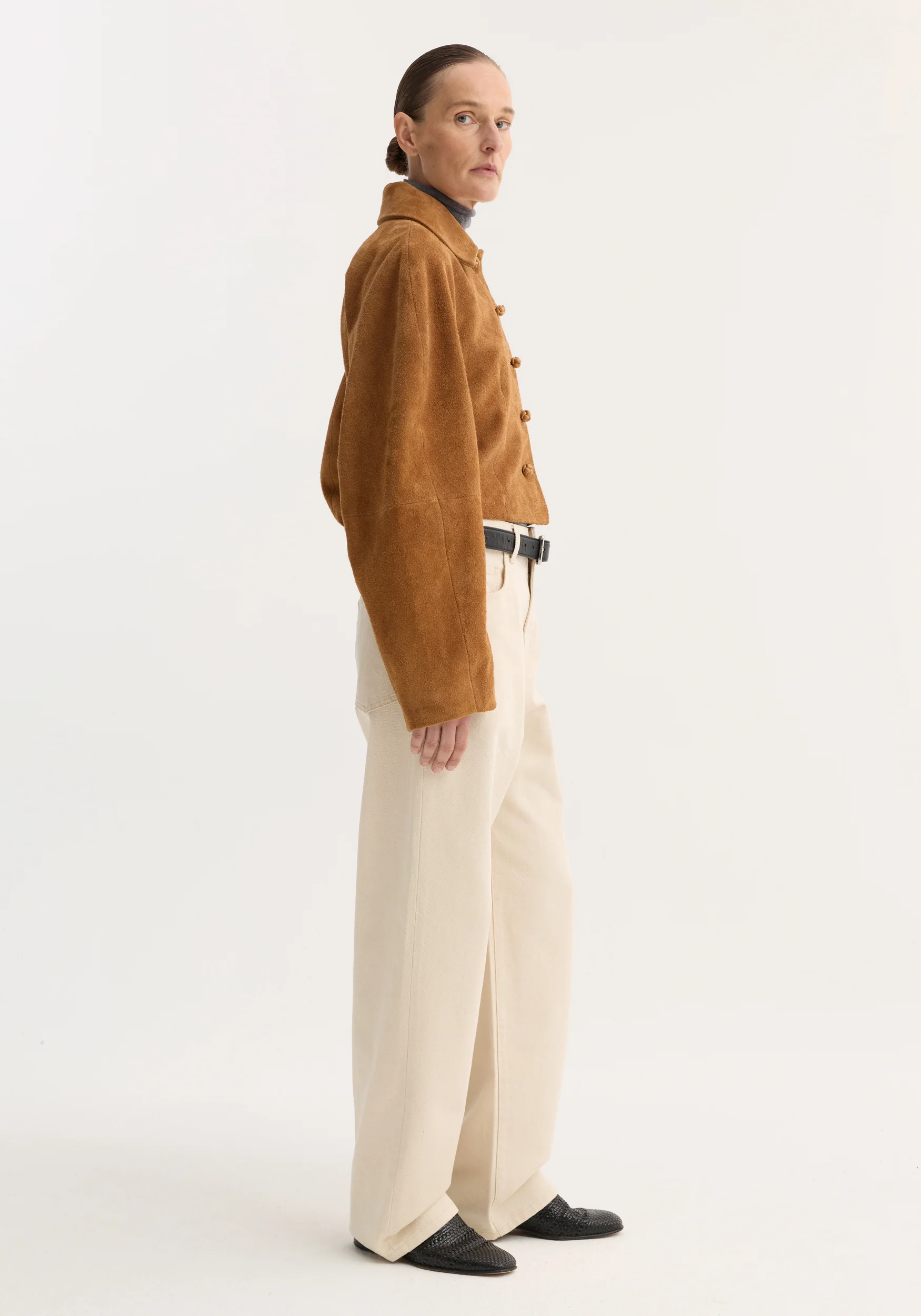 Rounded textured suede jacket | cognac - Image 5