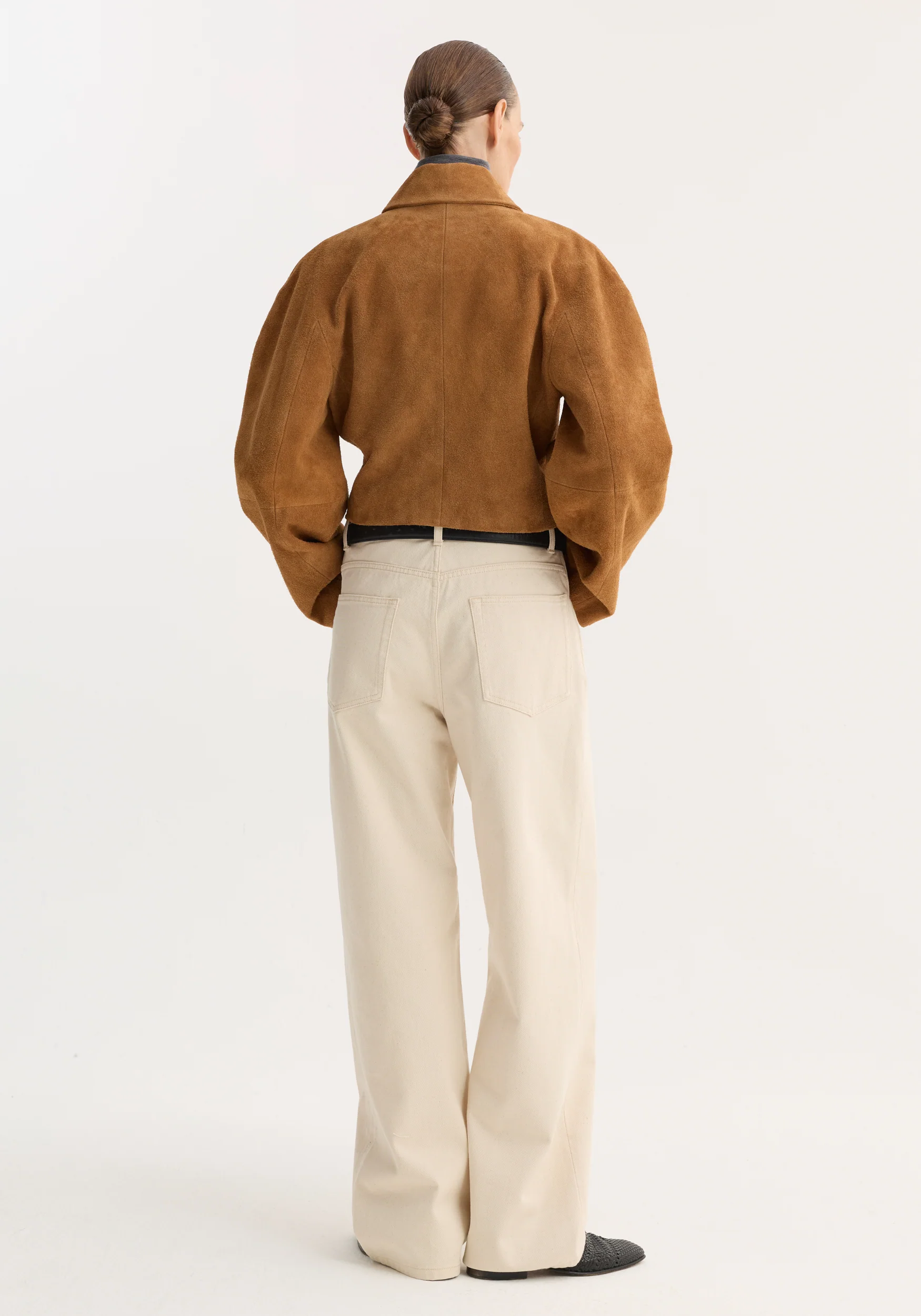Rounded textured suede jacket | cognac - Image 6