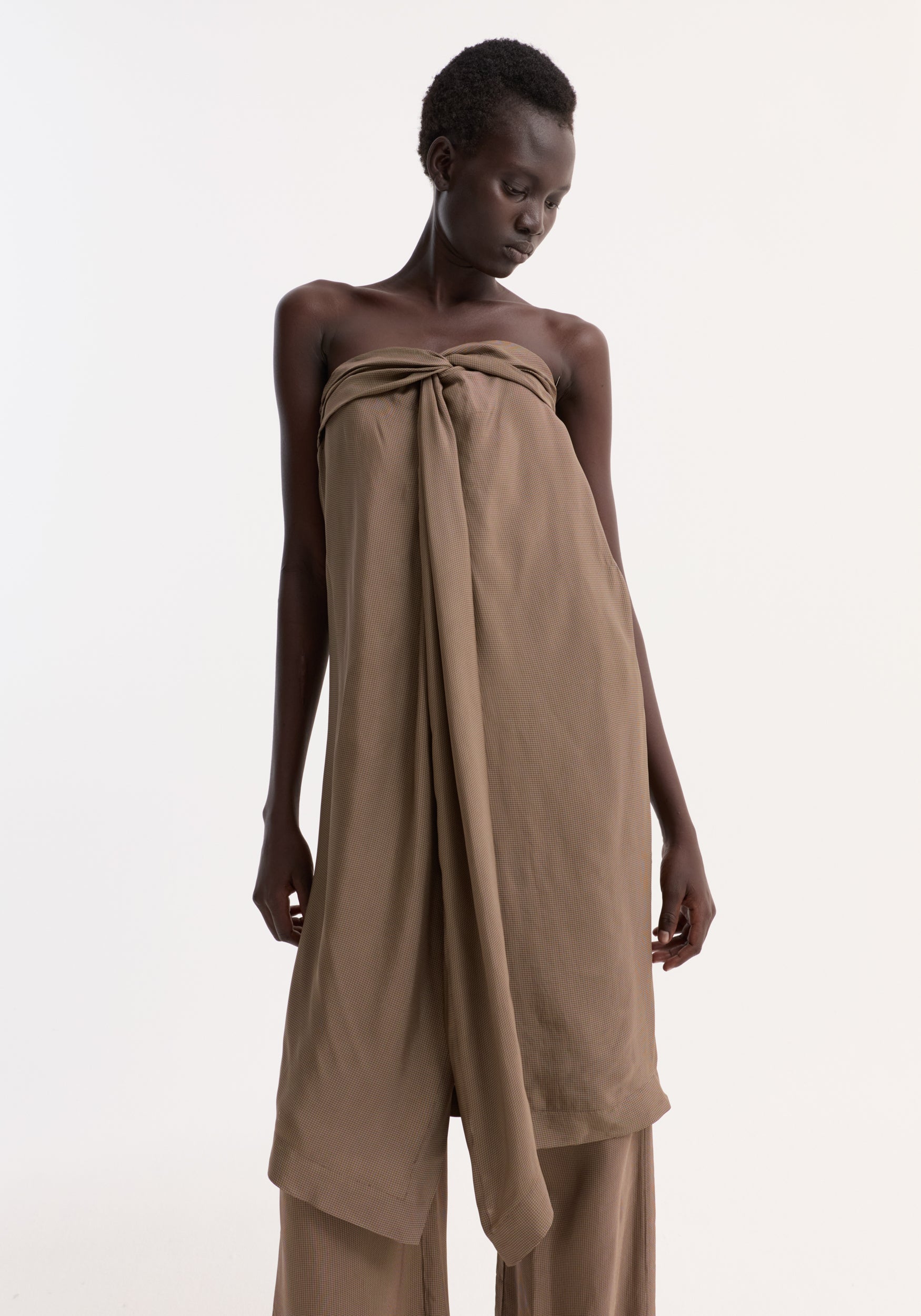 Sarong top | brown mini check - Image 2