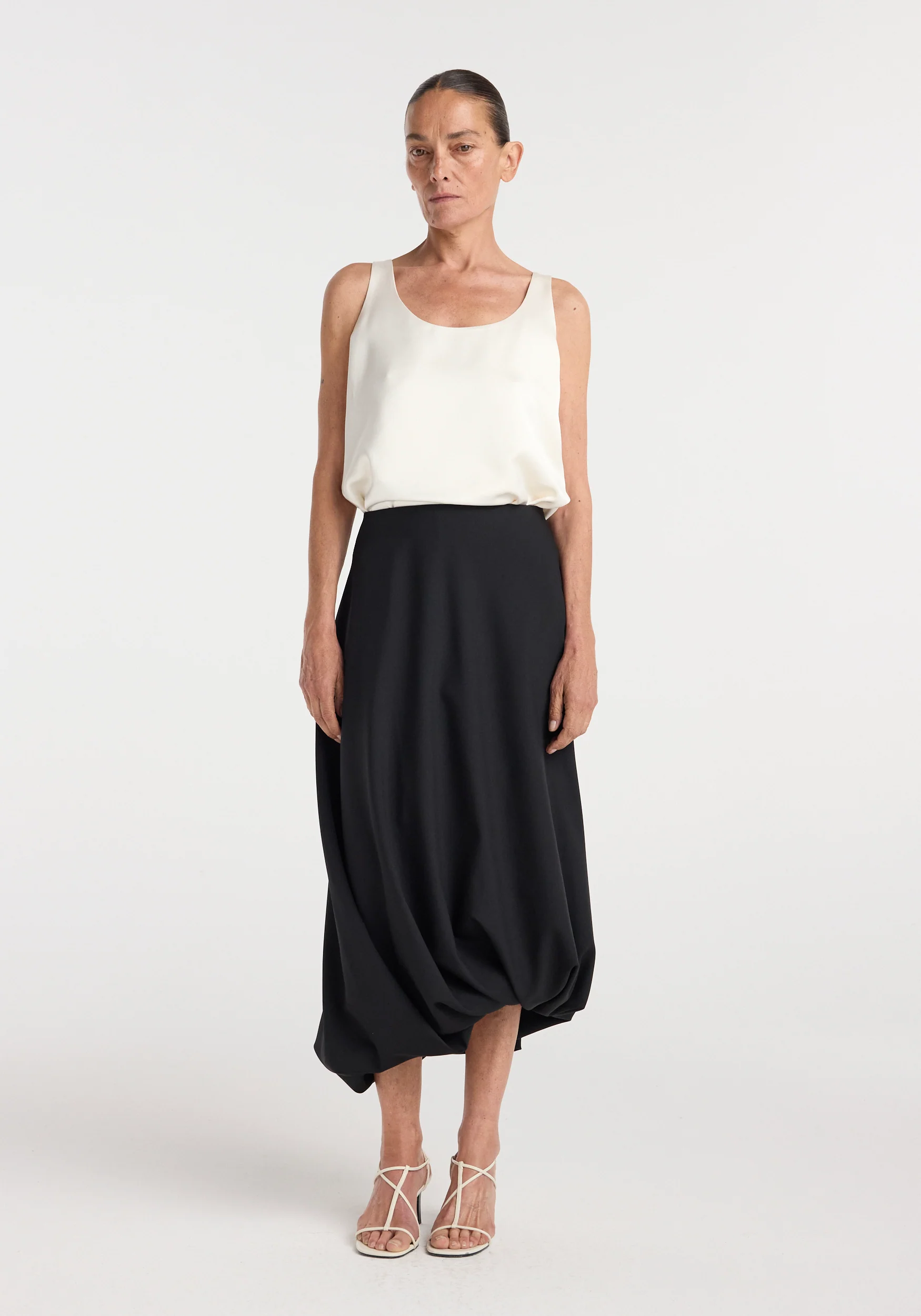 Satin scoop-neck top | ivory