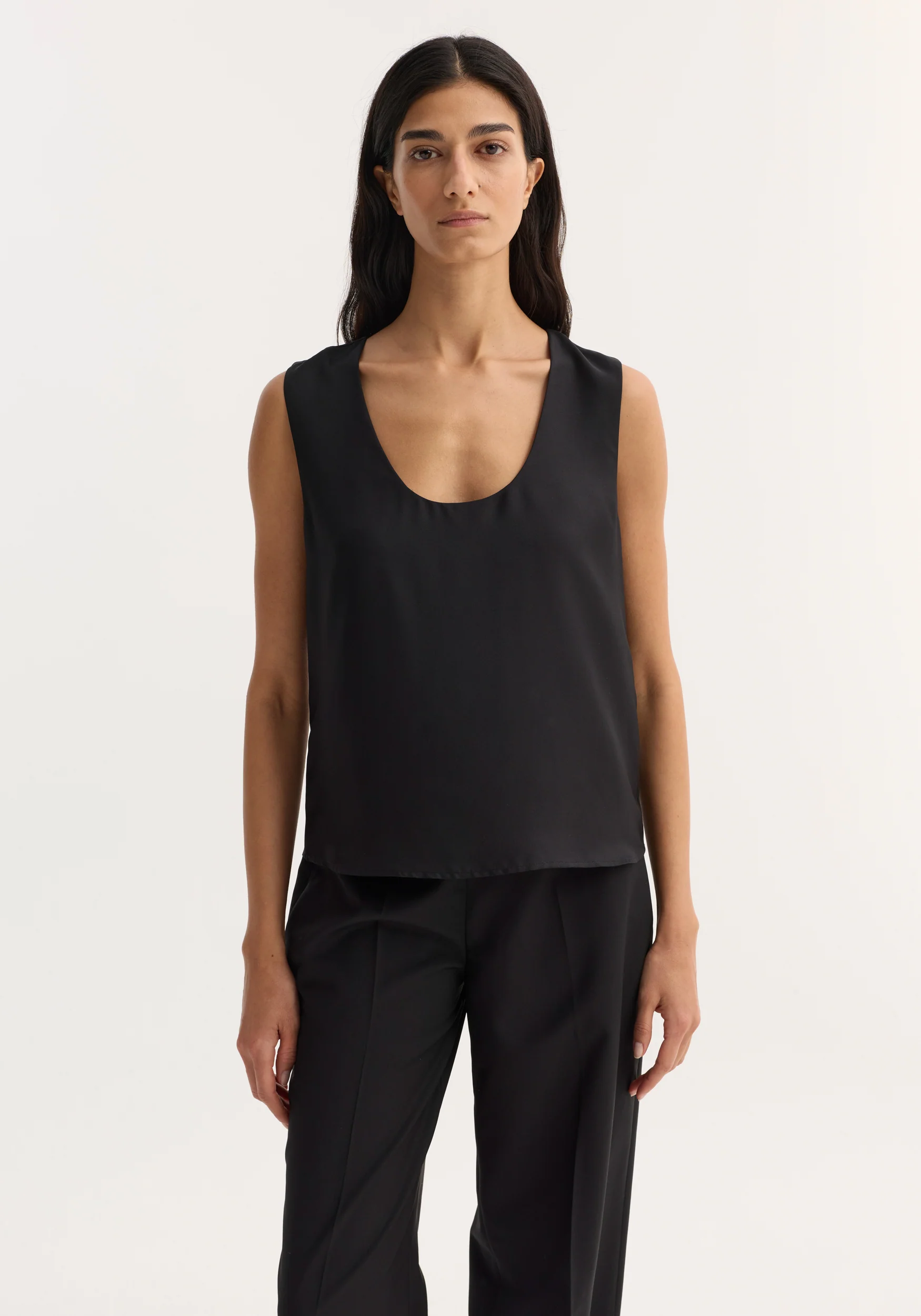 Scoop-neck silk top | black - Image 3