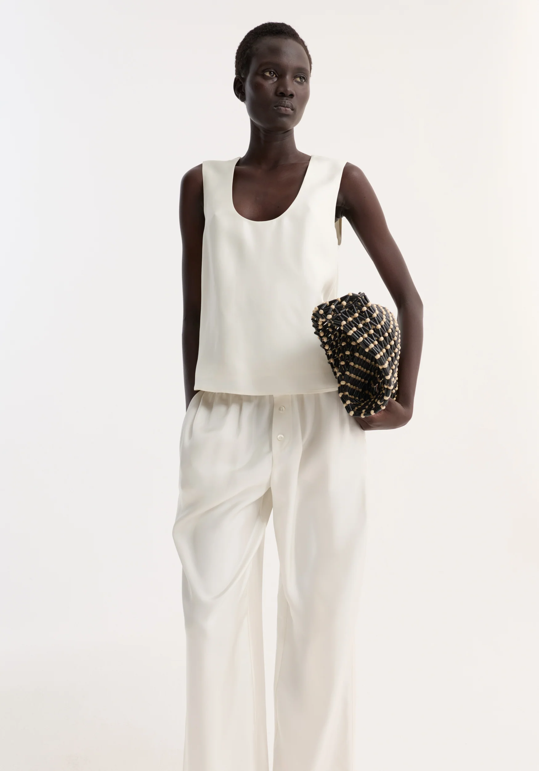 Scoop-neck silk top | cream - Image 3